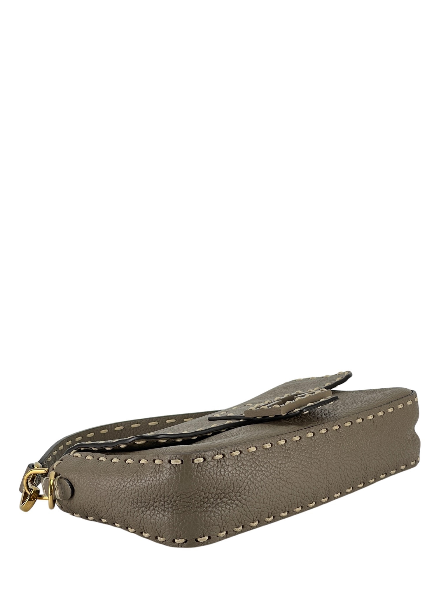 FENDI - Calfskin Granata Print Macro Stitchings Baguette Truffle