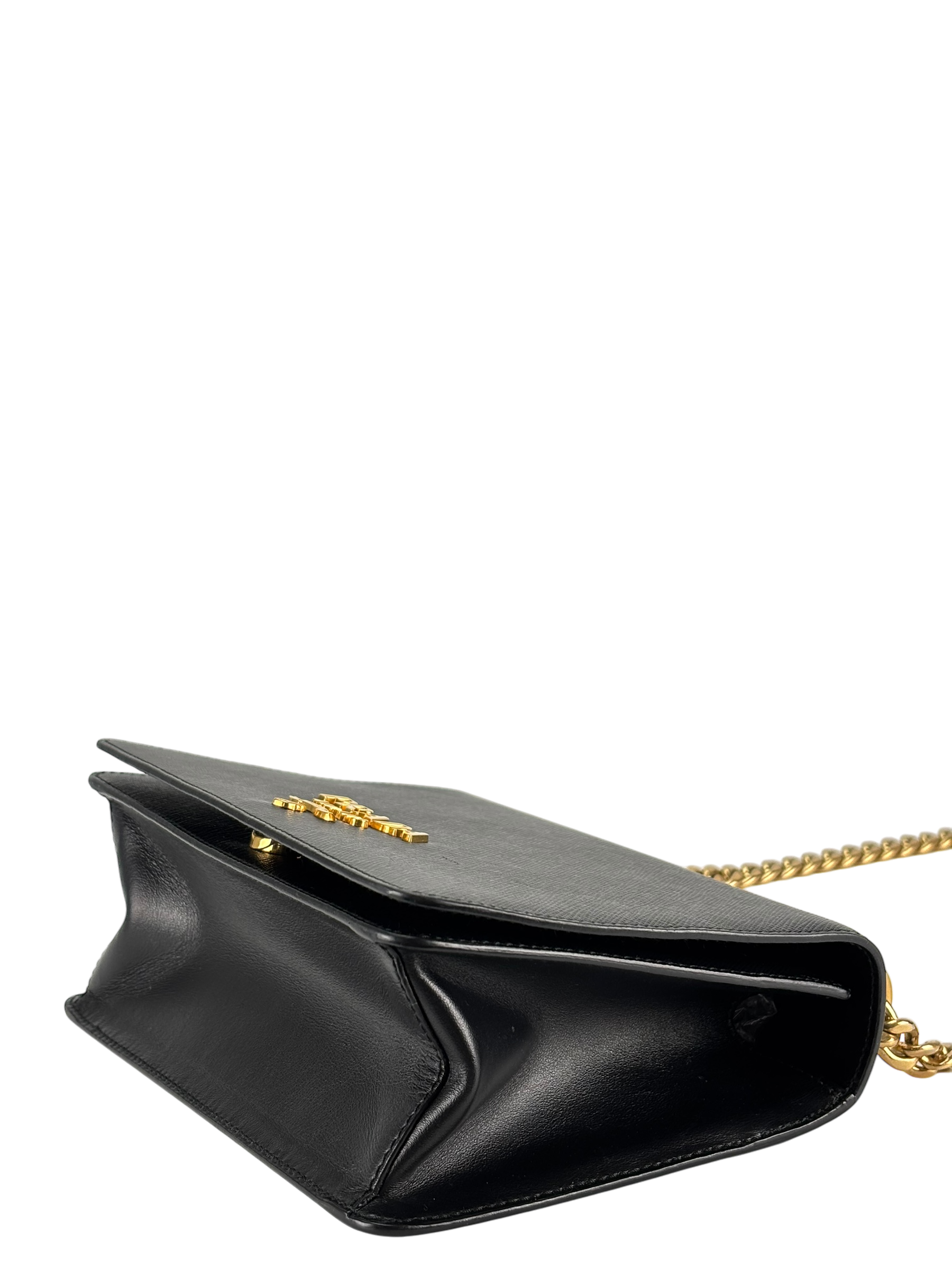 PRADA - Black Leather Saffiano Chain Shoulder Bag Gold Hardware