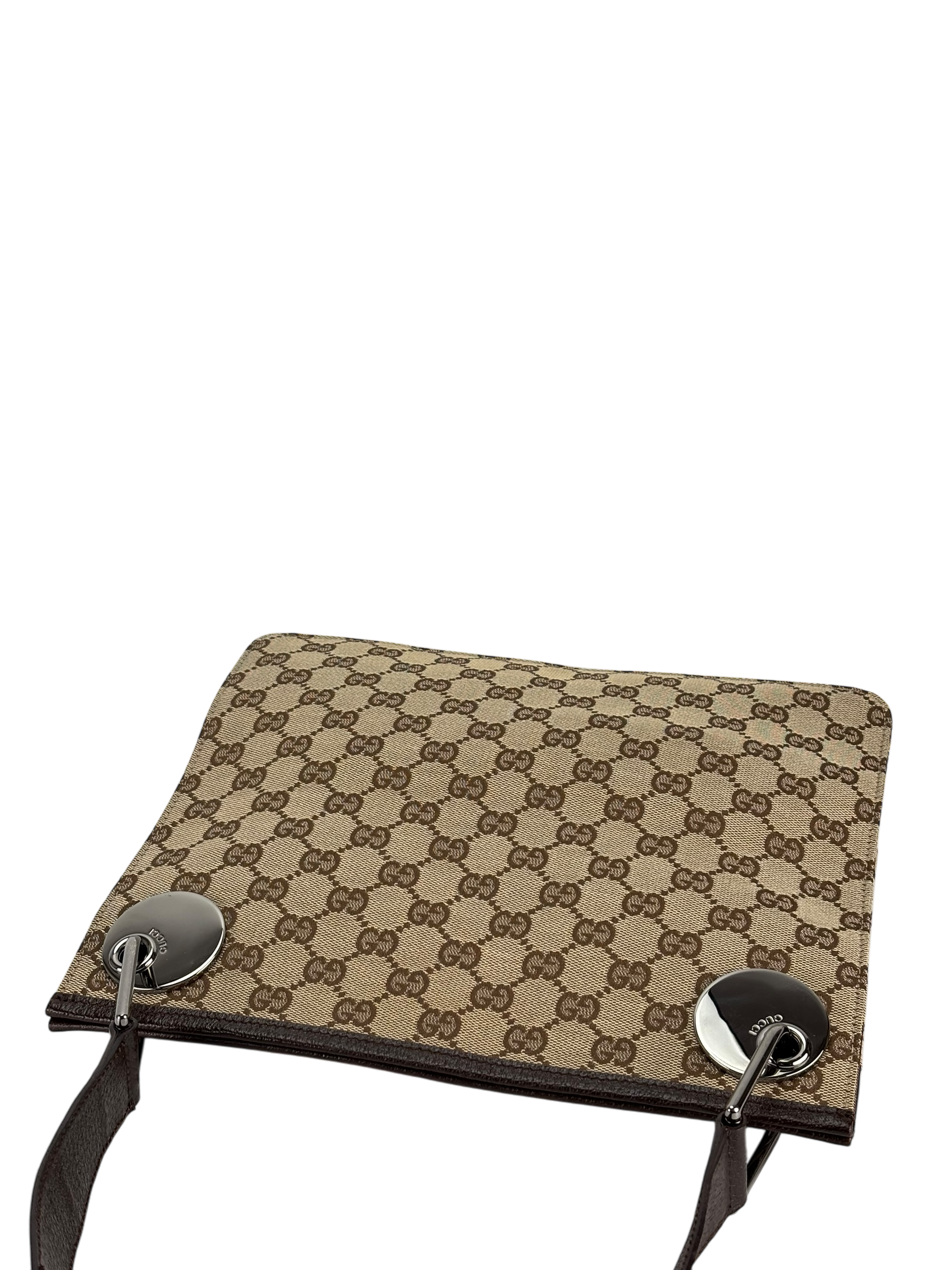 GUCCI - GG Canvas Brown Message Shoulder Bag