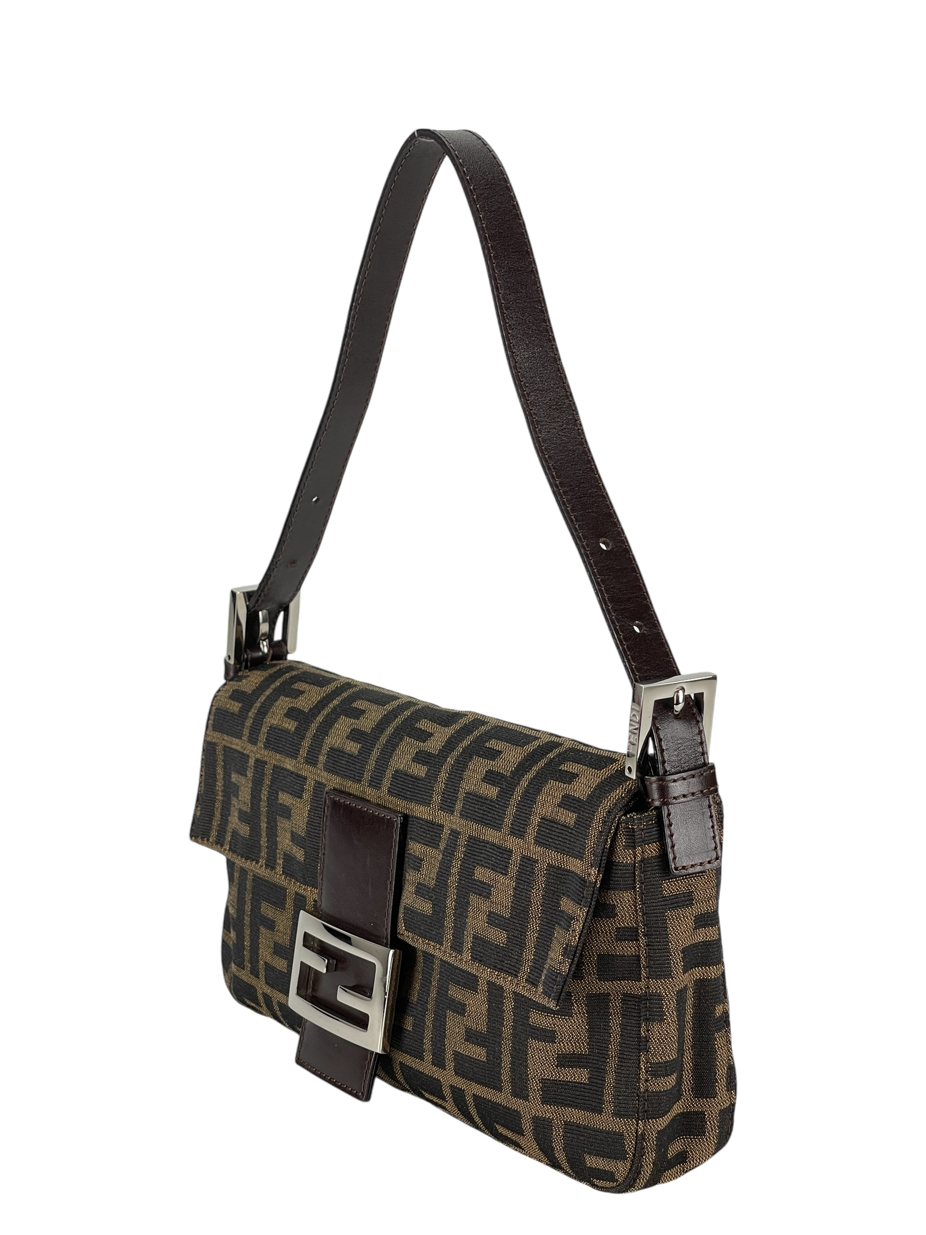 FENDI - Brown Zucca Baguette Handbag Silver Hardware