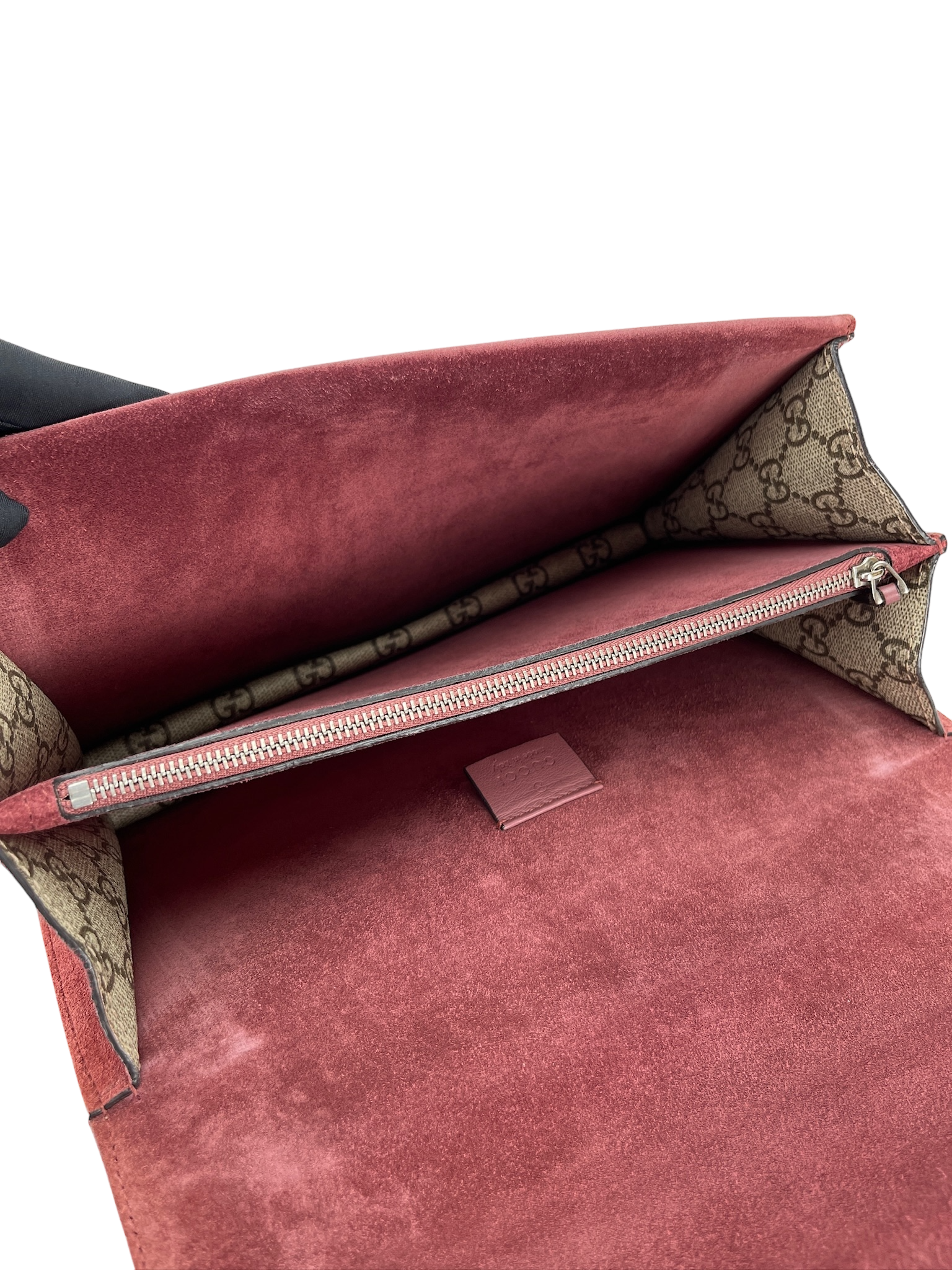 GUCCI - GG Supreme Canvas And Red Suede Blooms Dionysus Shoulder Bag