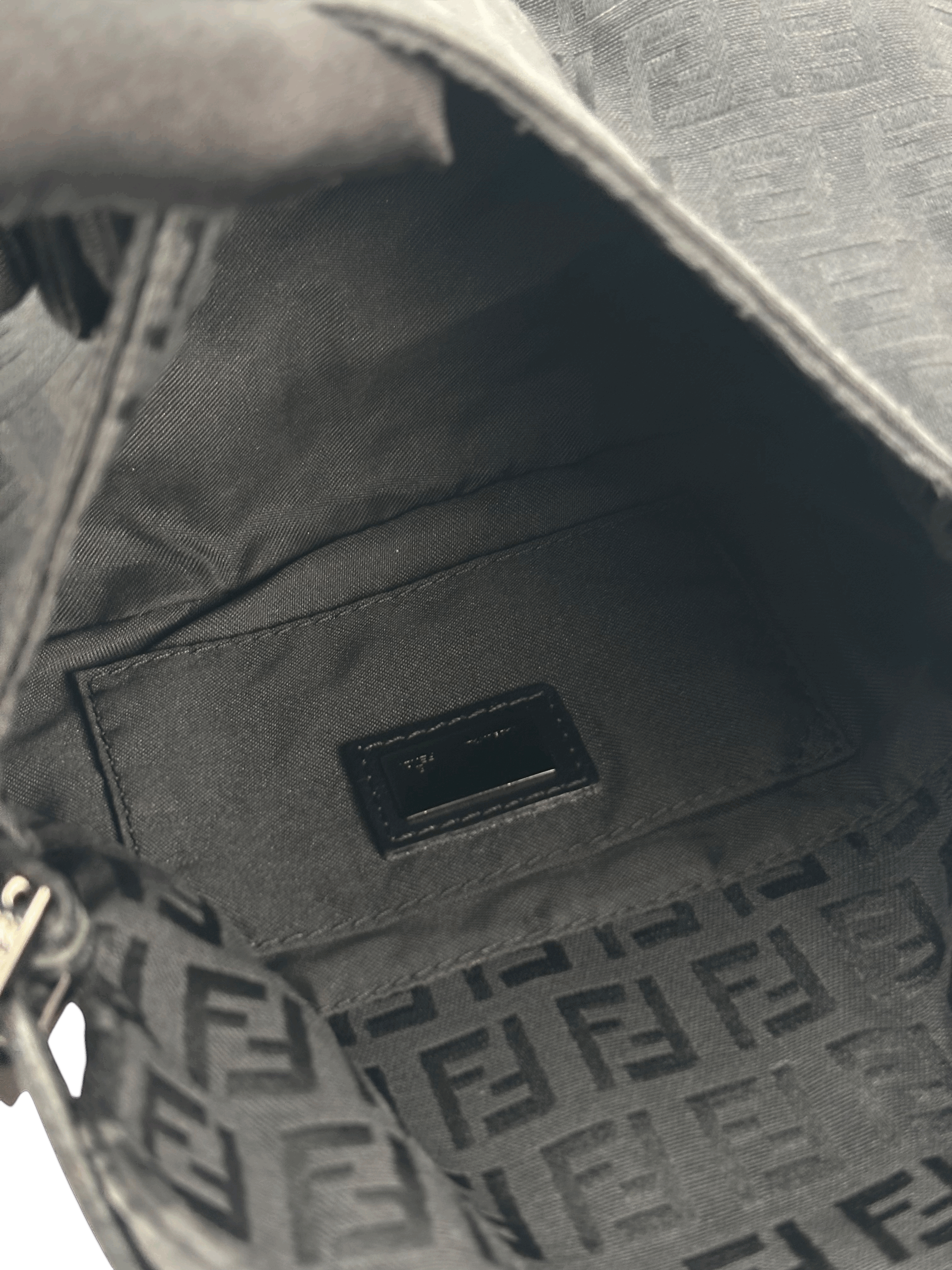 FENDI - Black Canvas Mamma Baguette Handbag Silver Hardware