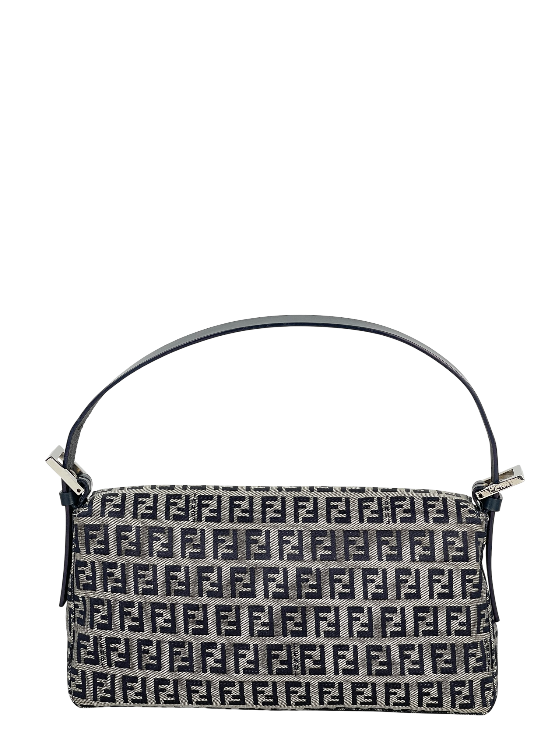 FENDI - Small Navy Canvas Zucchino Mamma Baguette Sliver Hardware