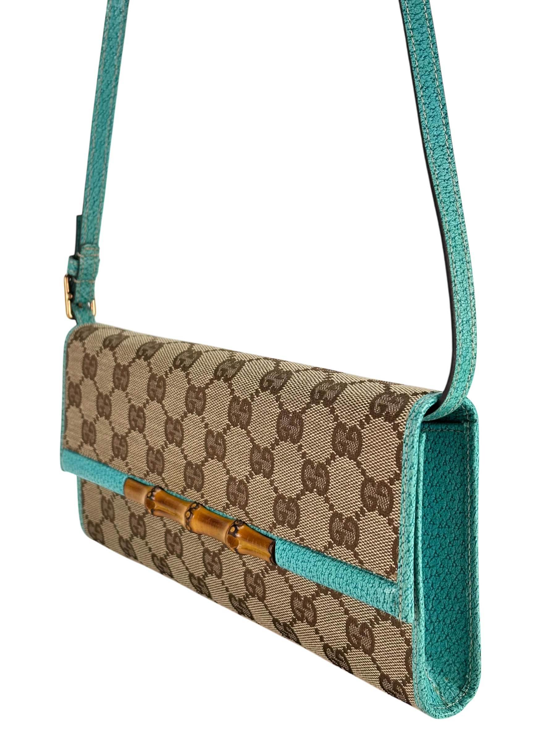 GUCCI - Bamboo GG Crossbody Shoulder Bag Blue Beige