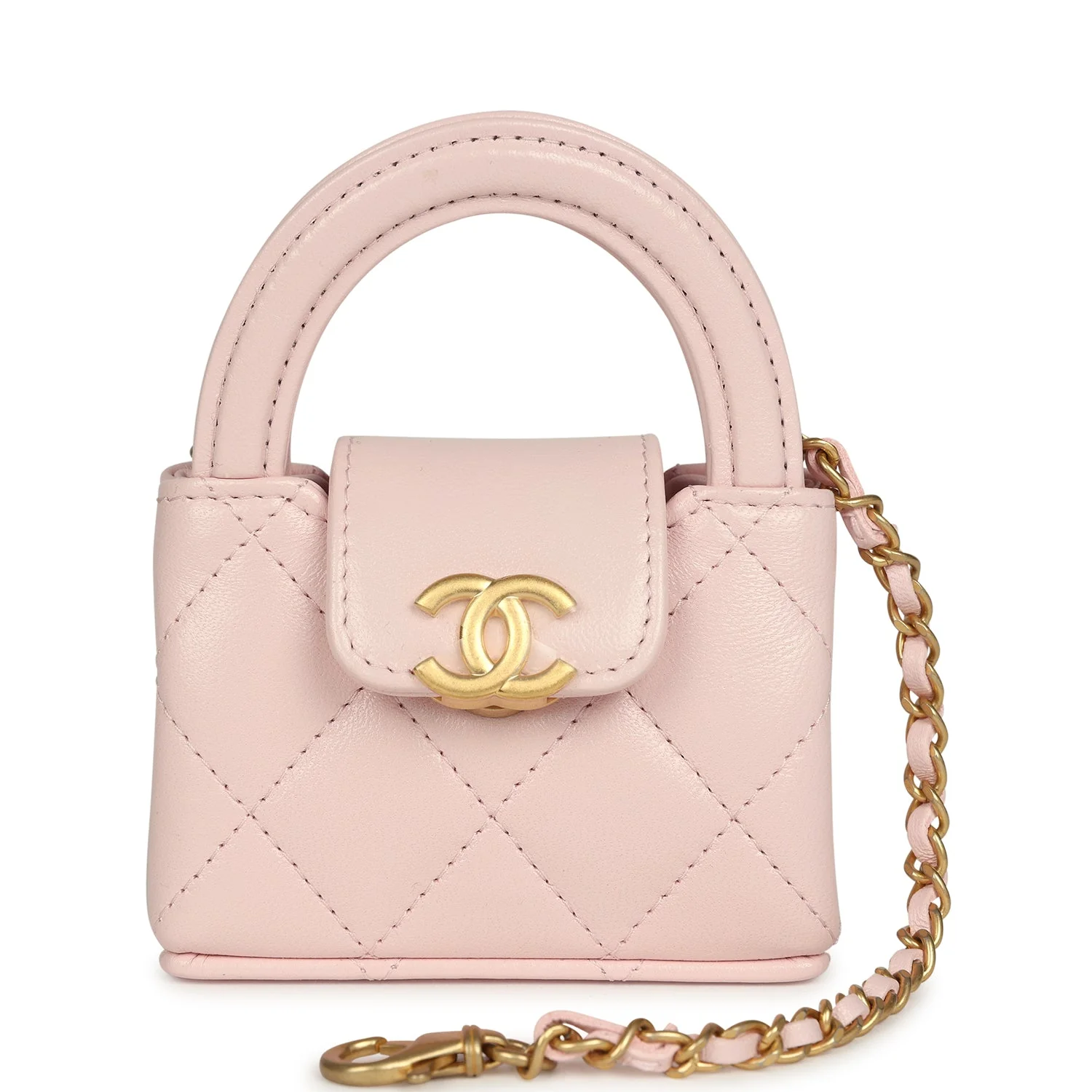 Chanel Nano Kelly Bag Charm Light Pink Shiny Lambskin Brushed Gold Hardware