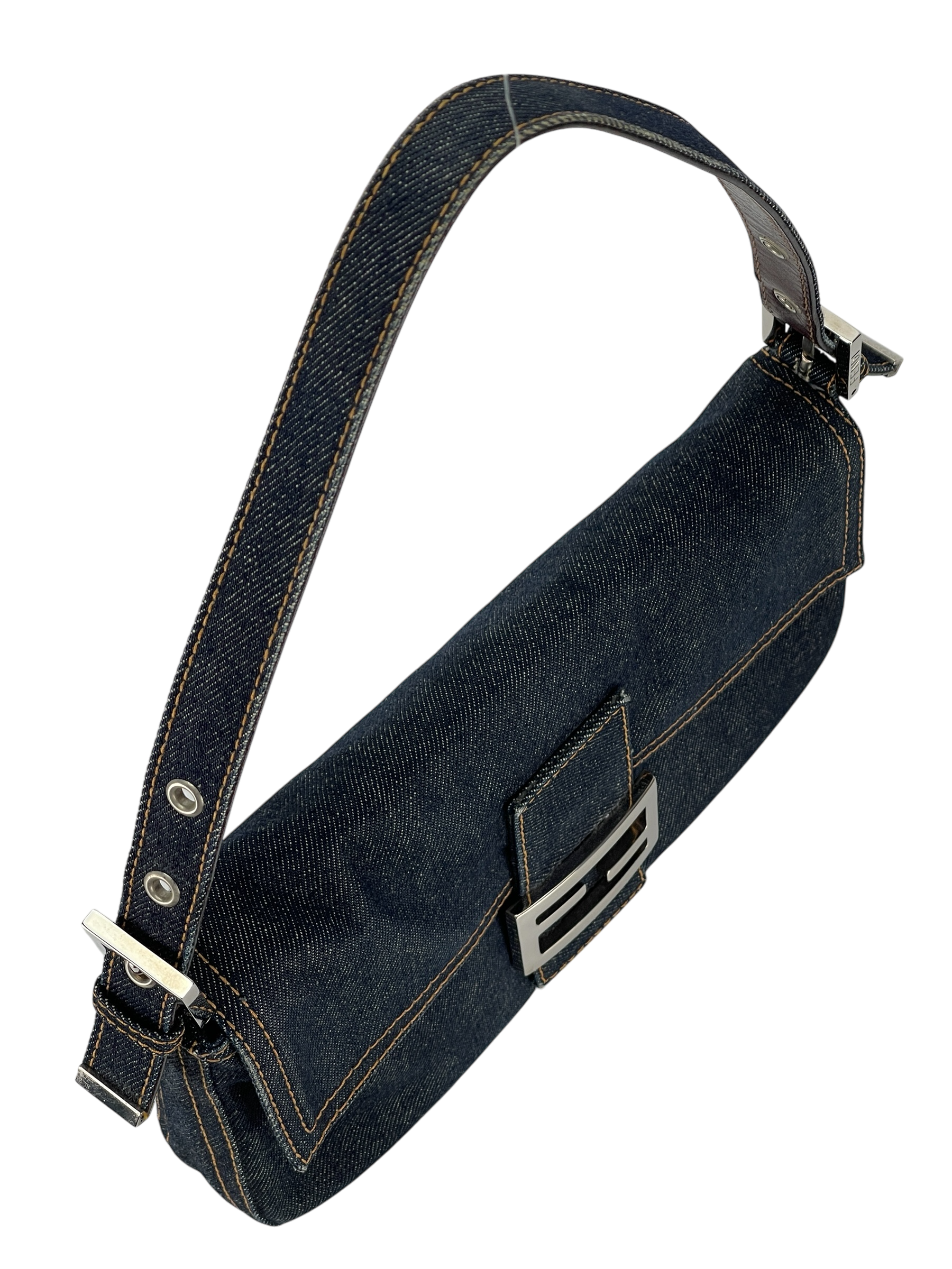 FENDI - Dark Denim Baguette Bag Silver Hardware