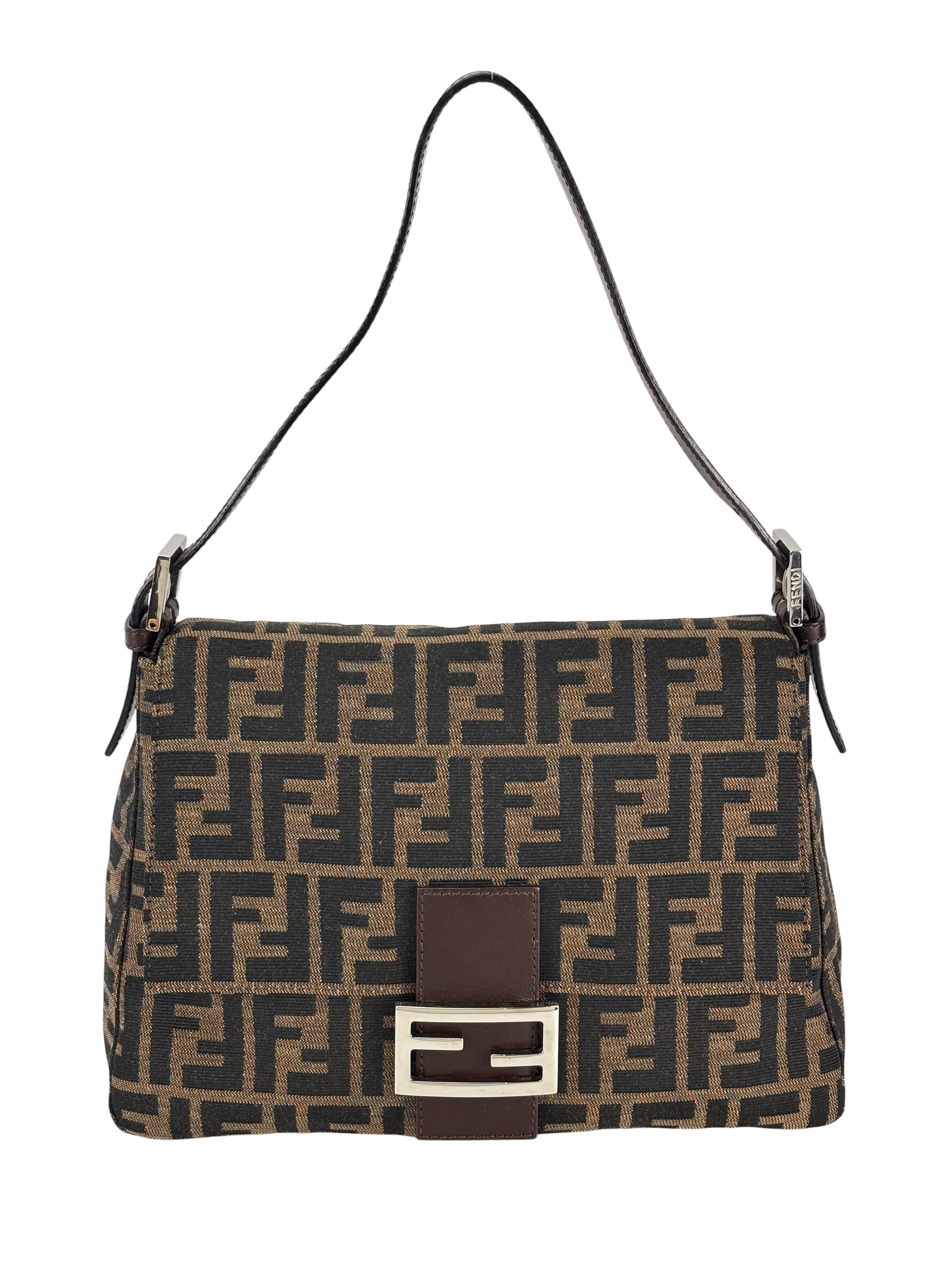 FENDI - Canvas Brown Zucca Mamma Baguette Handbag Silver Hardware
