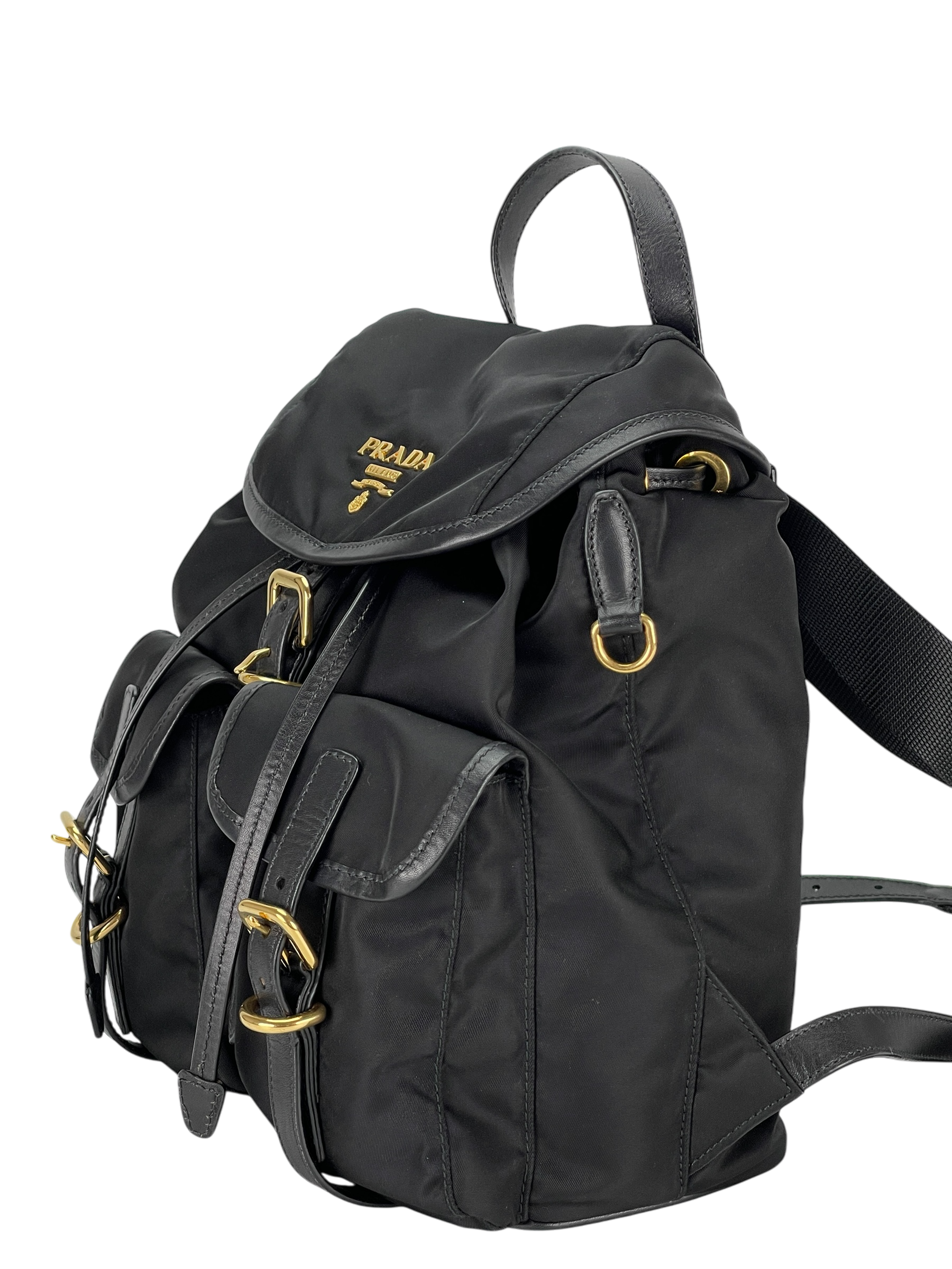 PRADA - Tessuto Nylon Soft Calfskin Small Backpack Black