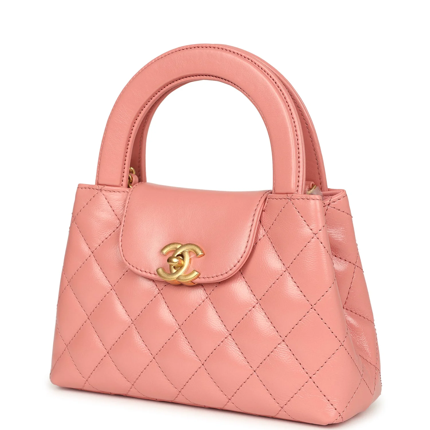 Chanel Small Kelly Shopper Coral Shiny Aged Calfskin Brushed Gold Hardware