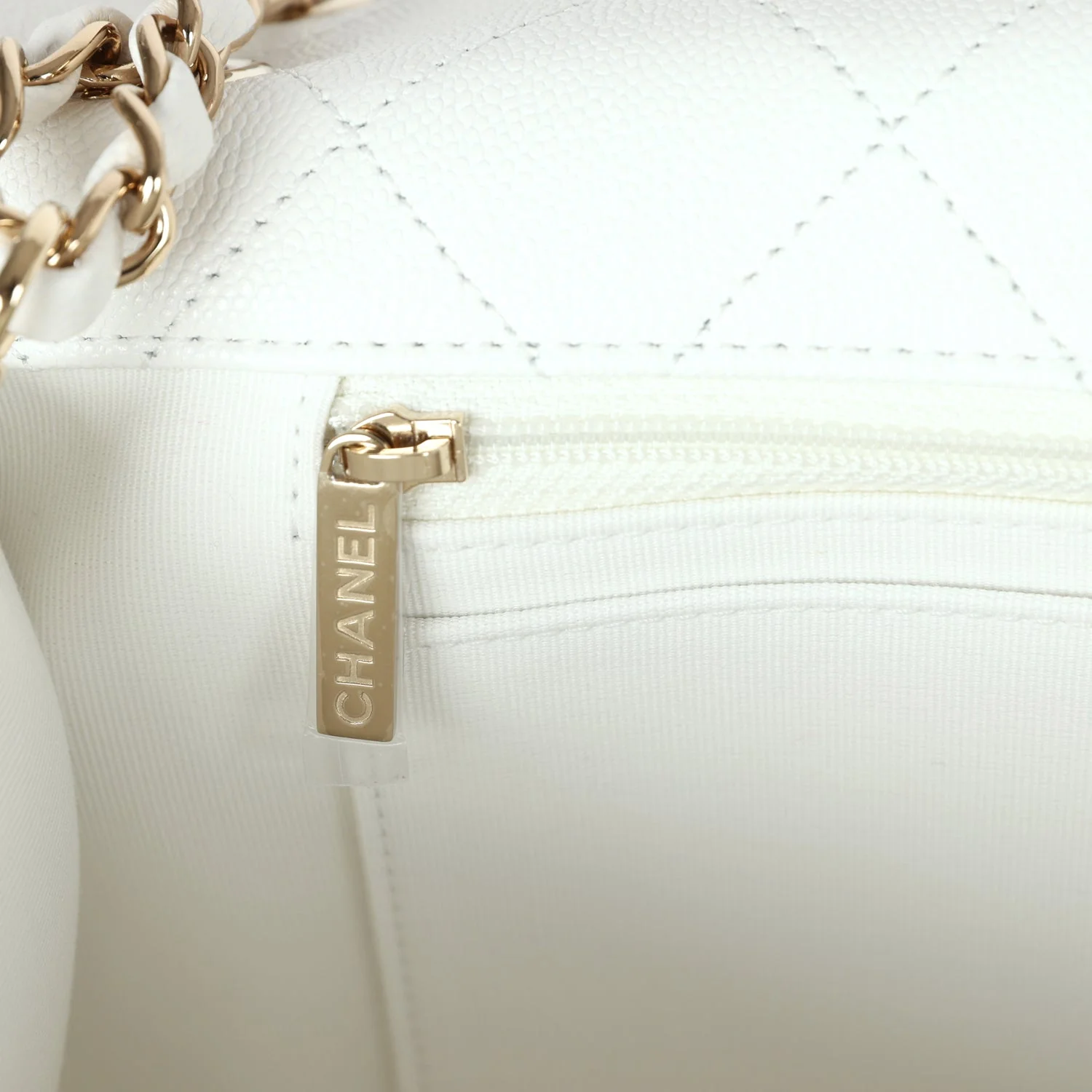 Chanel XXL Classic Single Flap Bag White Shiny Caviar Light Gold Hardware