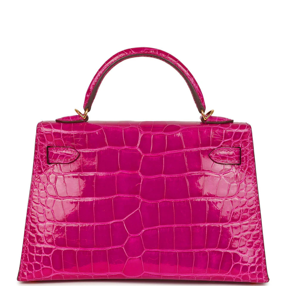 Pre-owned Hermes Kelly Sellier 20 Rose Scheherazade Shiny Alligator Gold Hardware