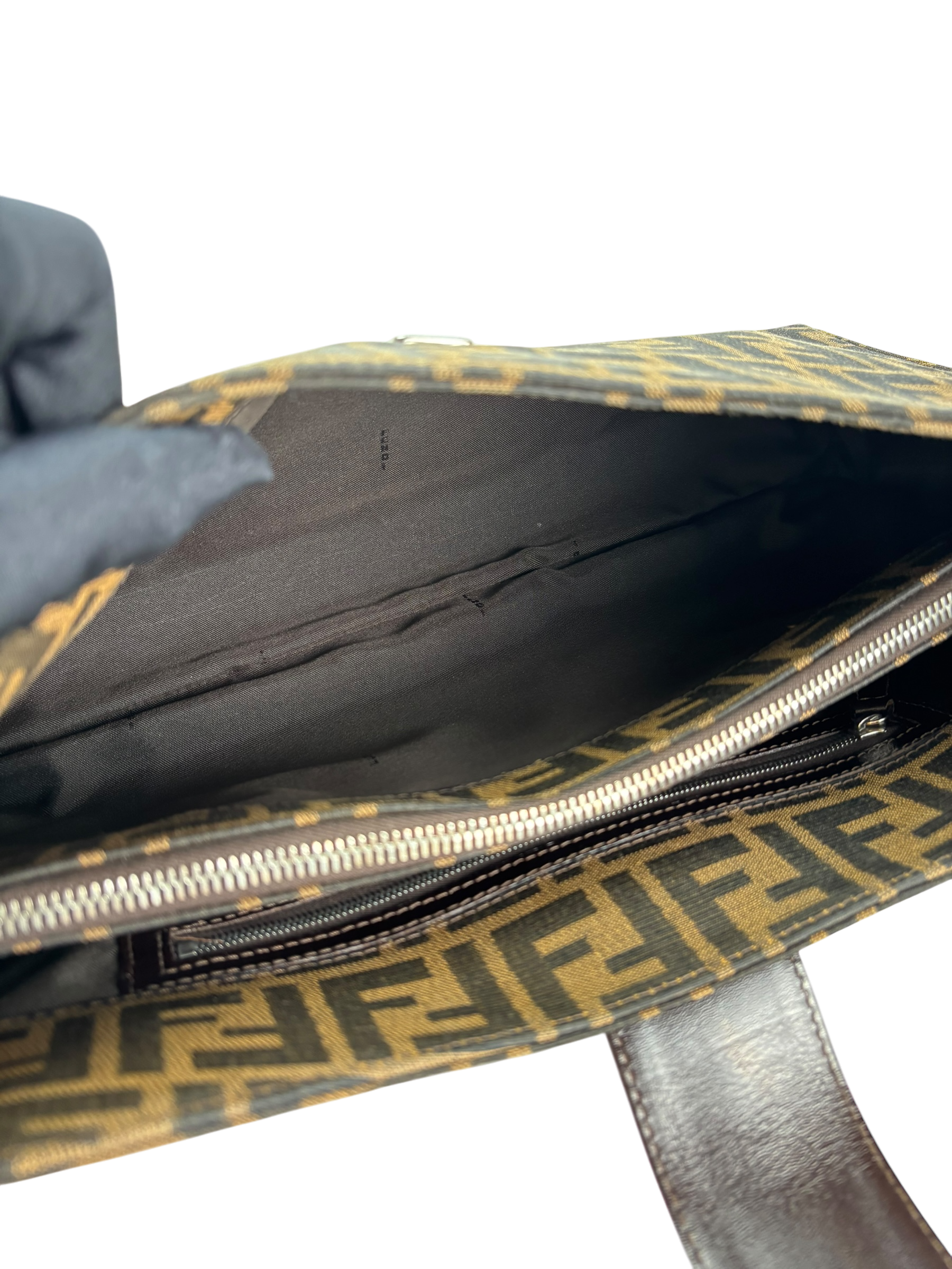 FENDI - Brown Zucca Canvas Leather Shoulder Bag