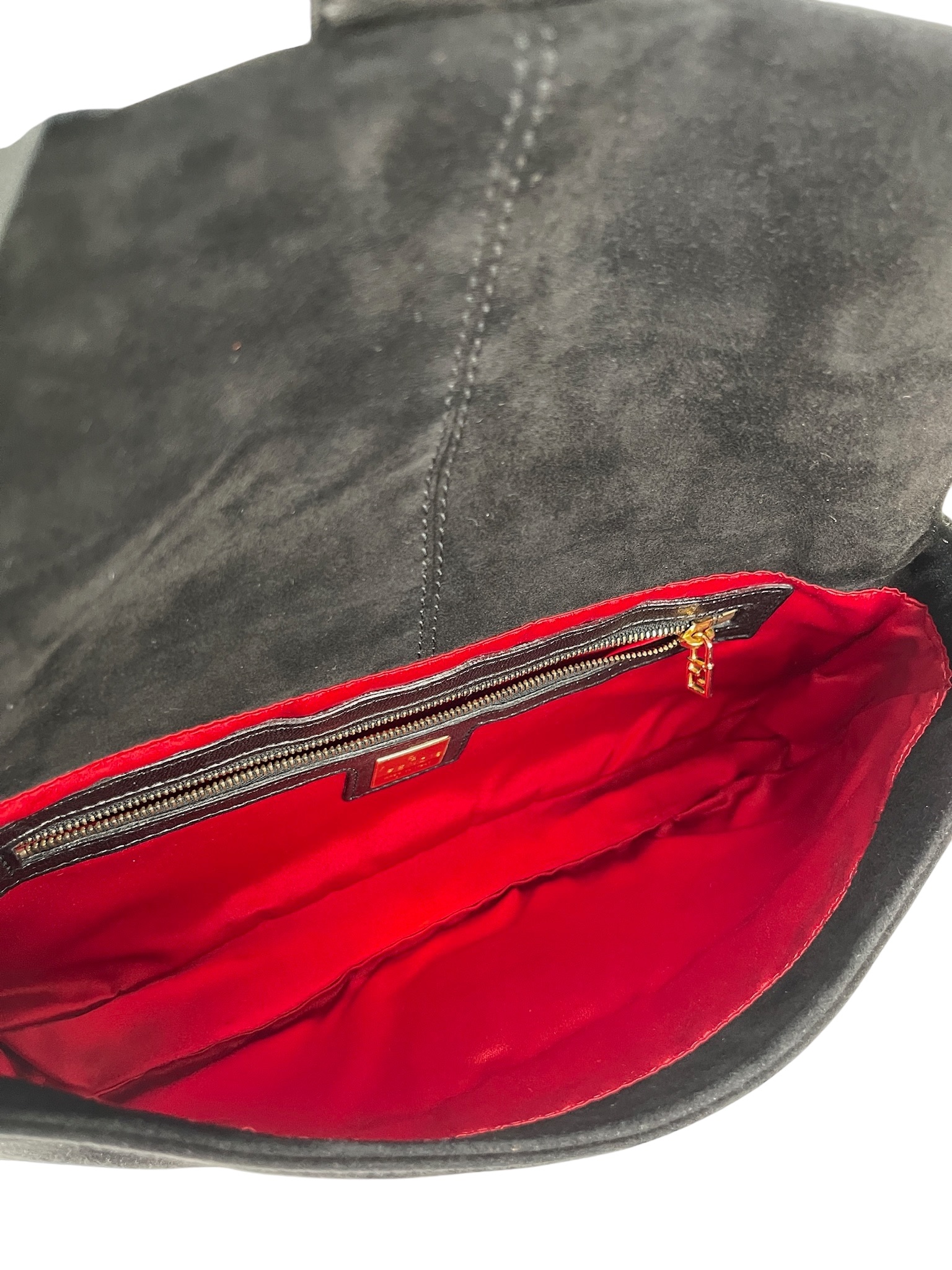 FENDI - Black Suede Baguette Handbag Gold Hardware