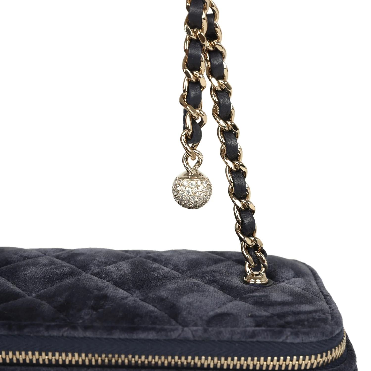 Chanel Small Crystal Pearl Crush Vanity Case Gris Fonce Velvet Light Gold Hardware