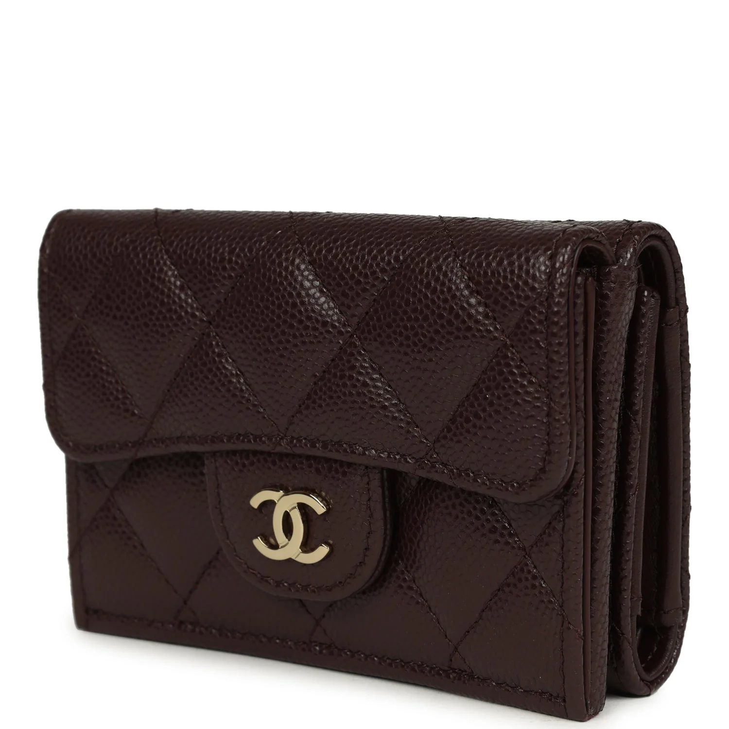 Chanel Small Classic Flap Wallet Dark Brown Shiny Caviar Light Gold Hardware
