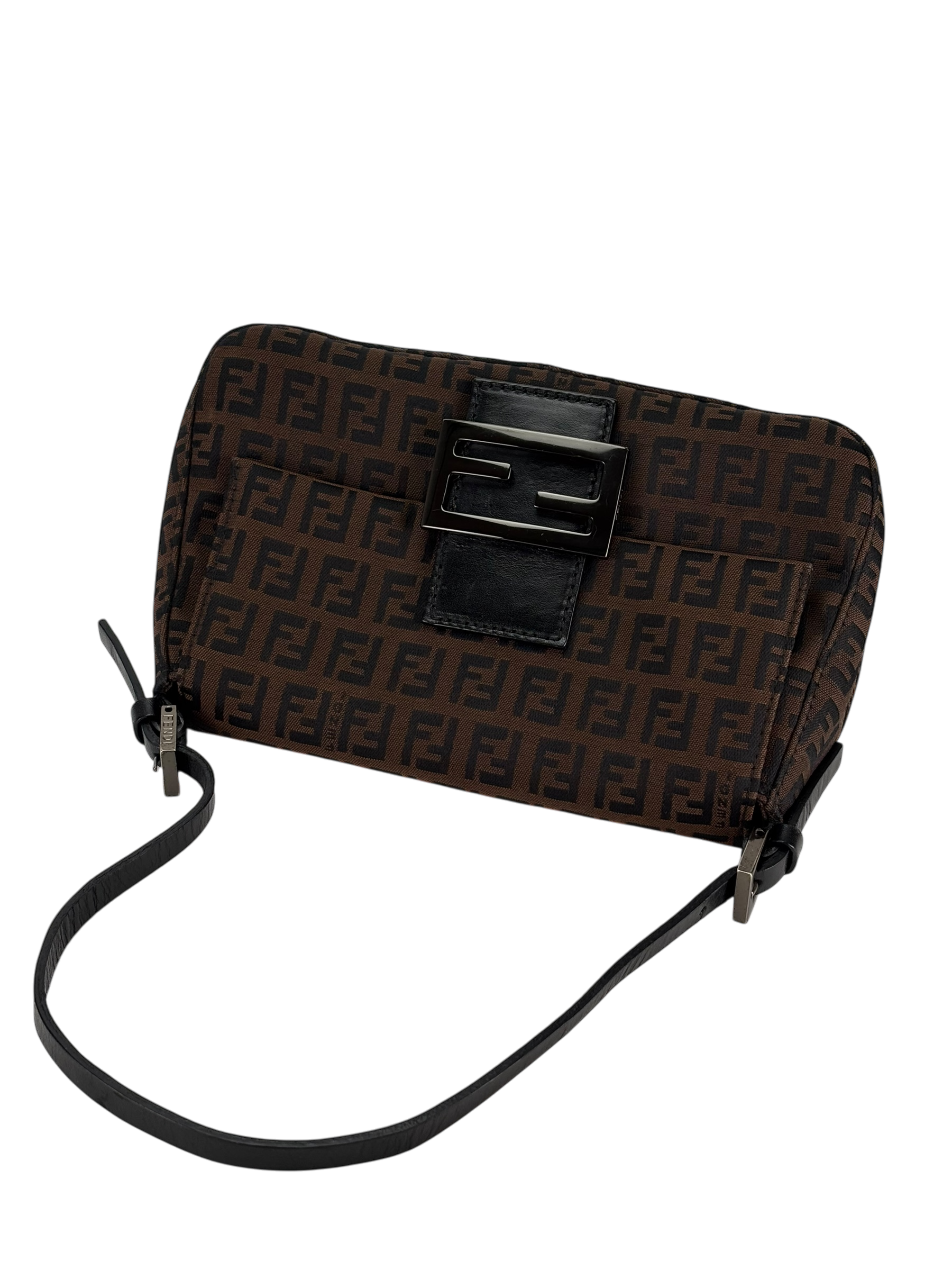 FENDI - Brown Zucca Canvas Leather Shoulder Bag