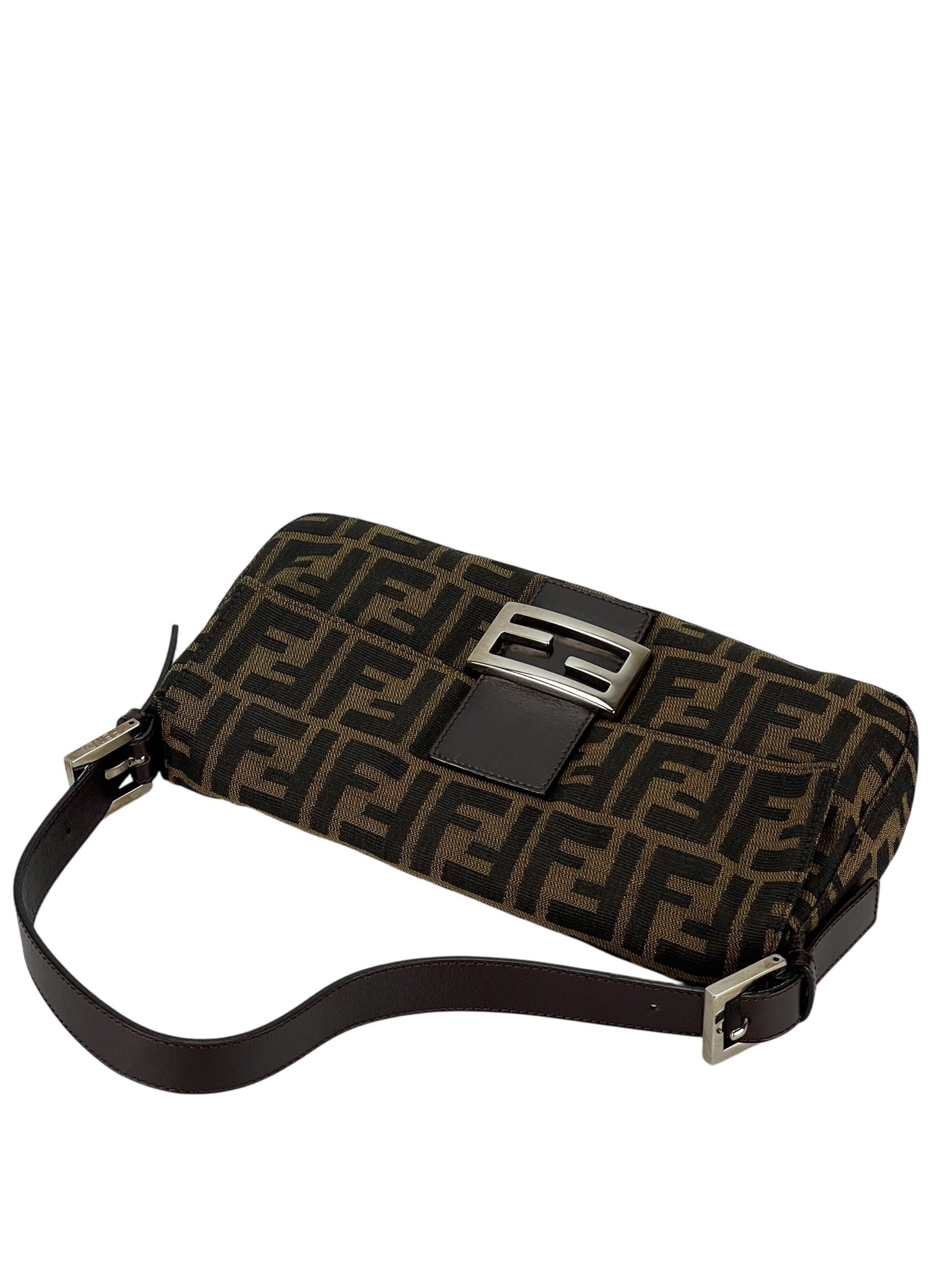 FENDI - Brown Zucca Baguette Handbag Silver Hardware
