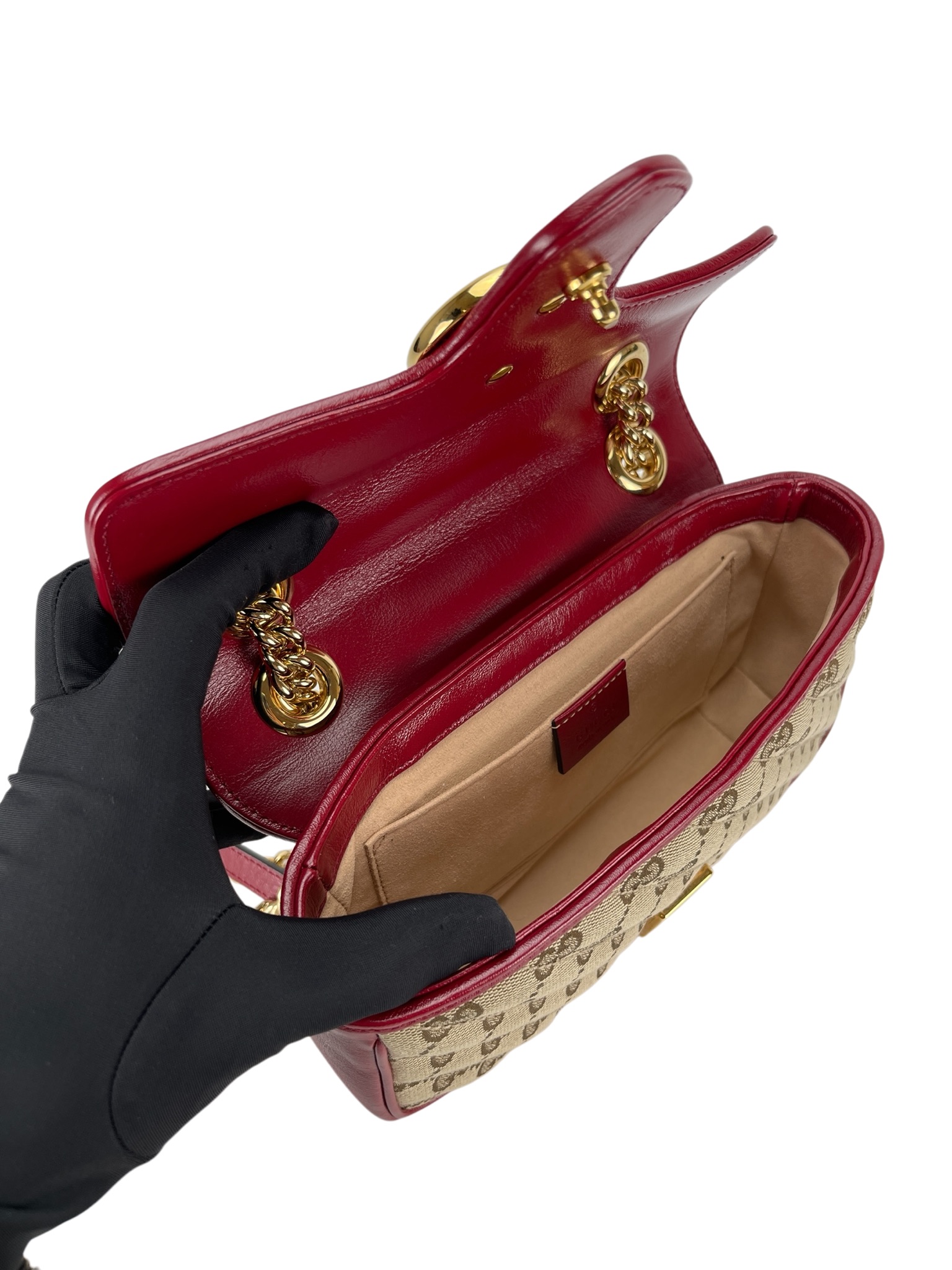 GUCCI - Small Beige Red GG Marmont Shoulder Bag