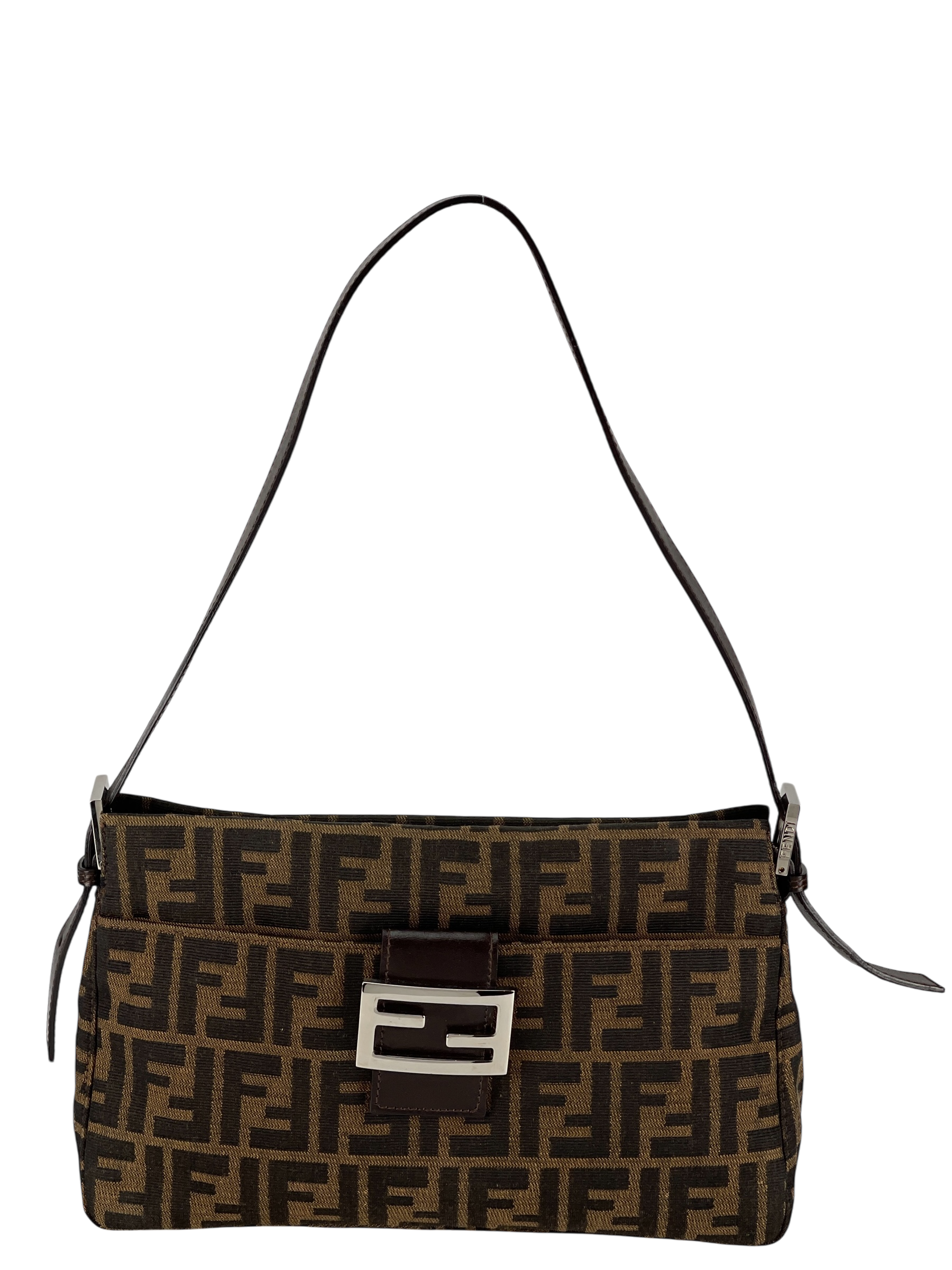 FENDI - Brown Zucca Pattern Shoulder Bag Handbag Sliver Hardware