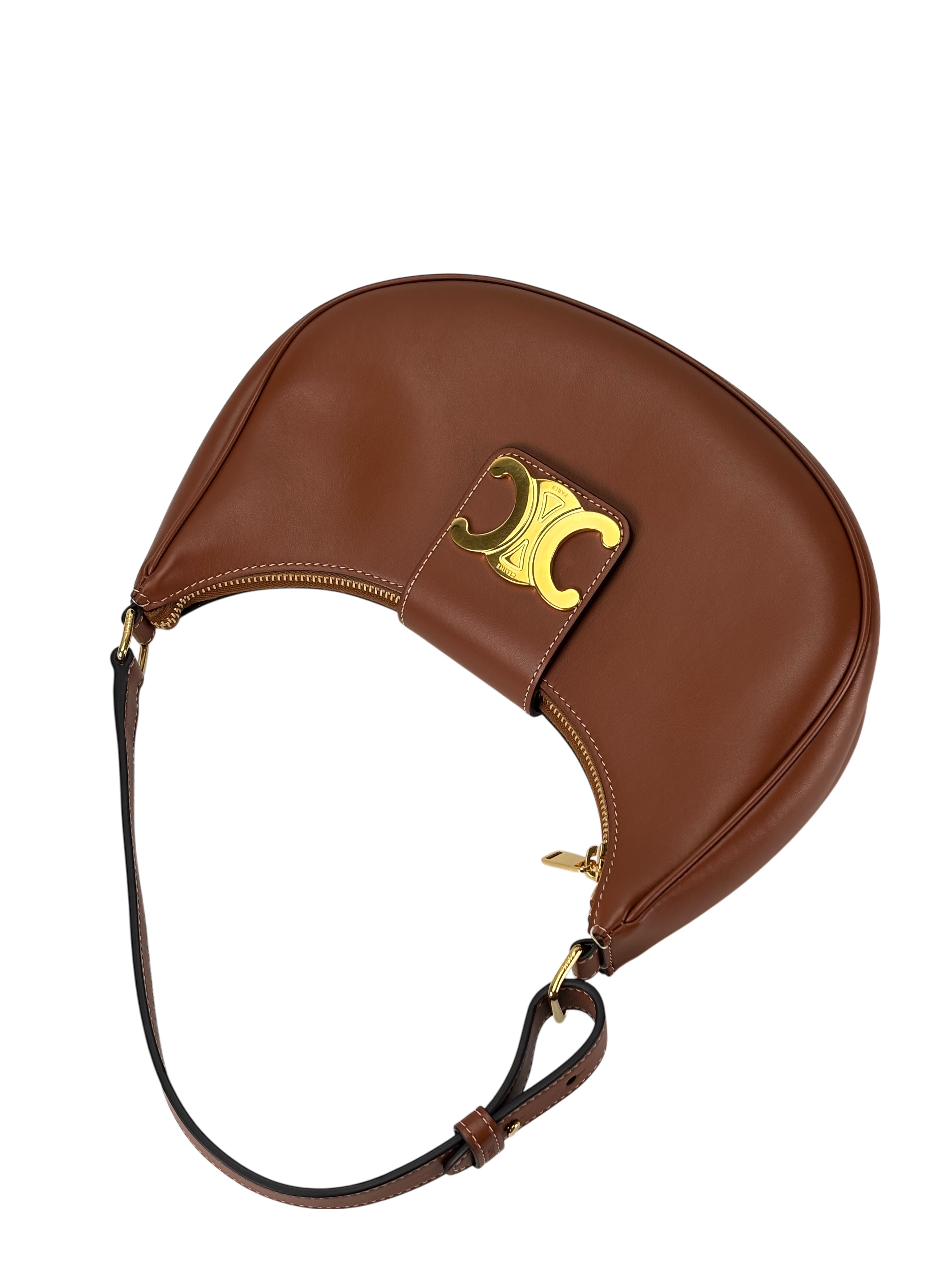 CELINE - Brown Calfskin Smooth Medium Strap Ava Triomphe Shoulder Bag Tan