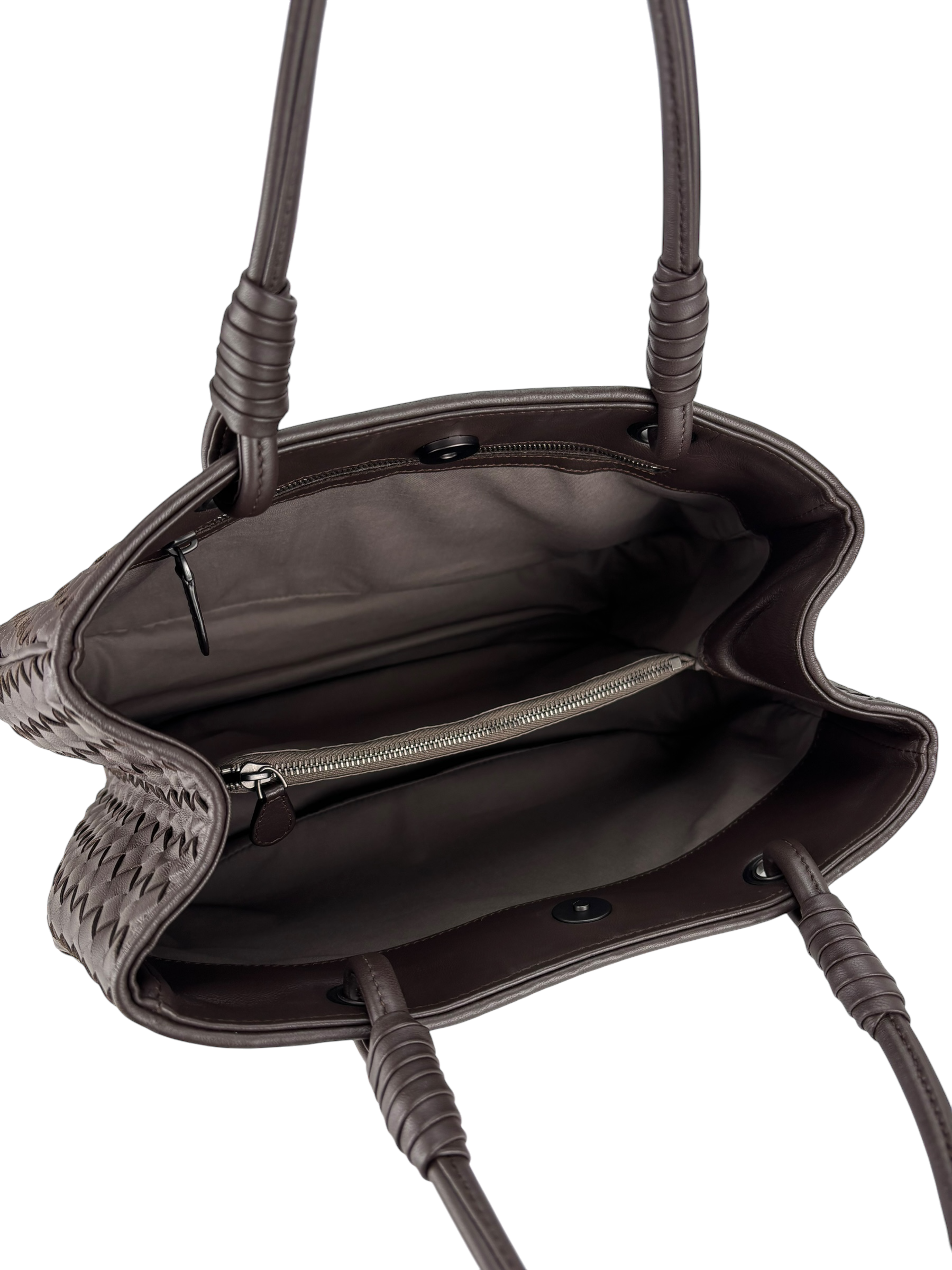 BOTTEGA VENETA - Ebano Dark Brown Lambskin Intrecciato Satchel Handbag Tote Bag