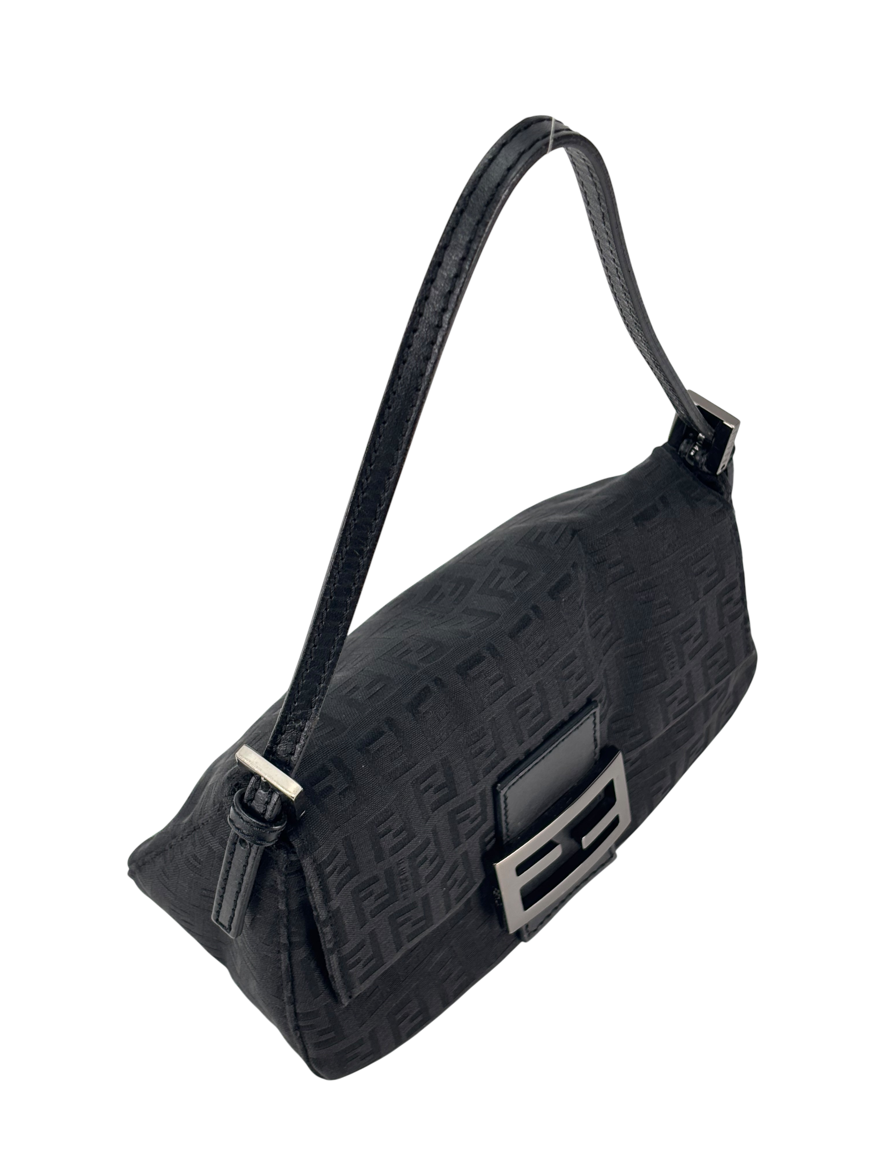 FENDI - Black Canvas Mamma Baguette Handbag Silver Hardware