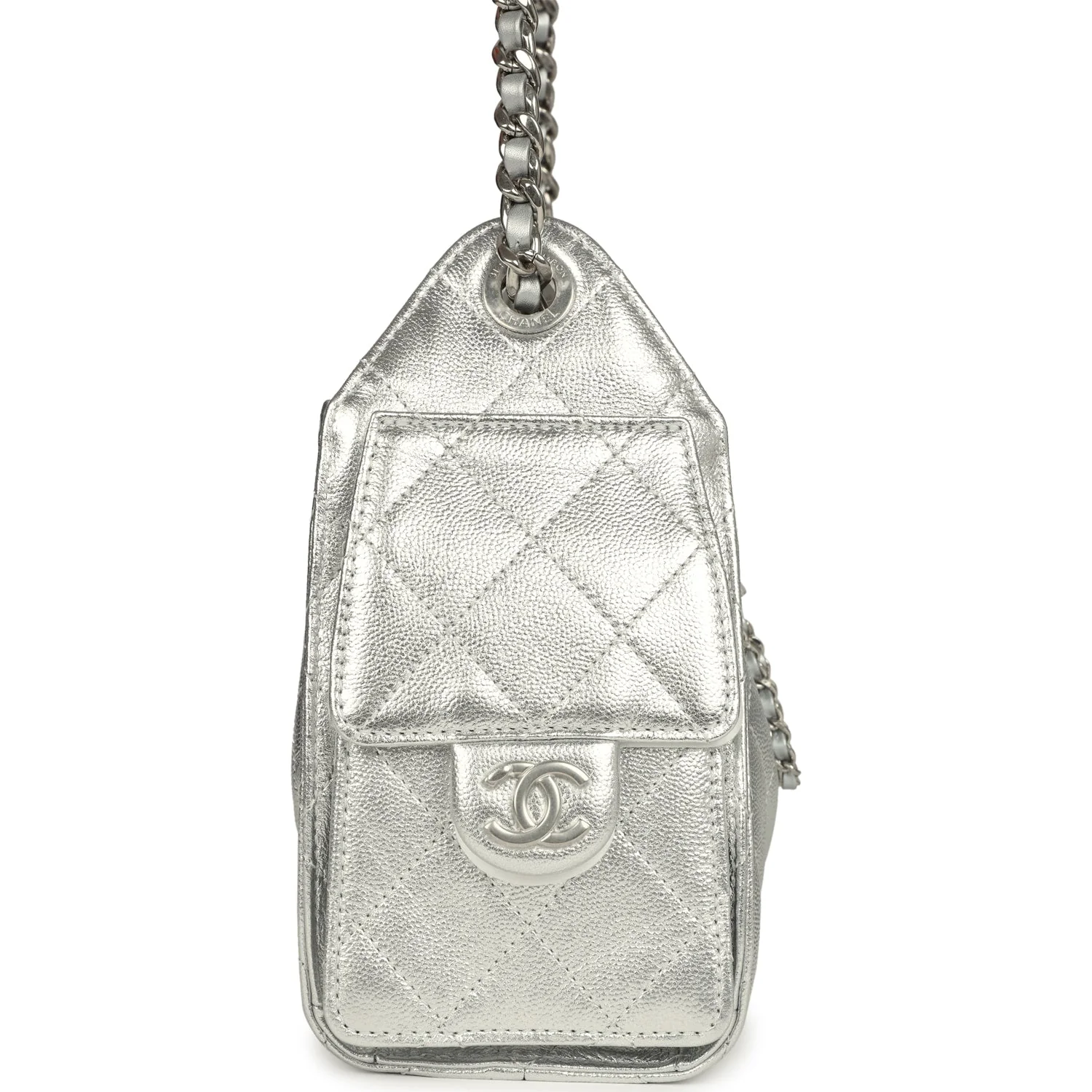 Chanel Mini 25 Hobo Bag Metallic Silver Caviar Silver Hardware