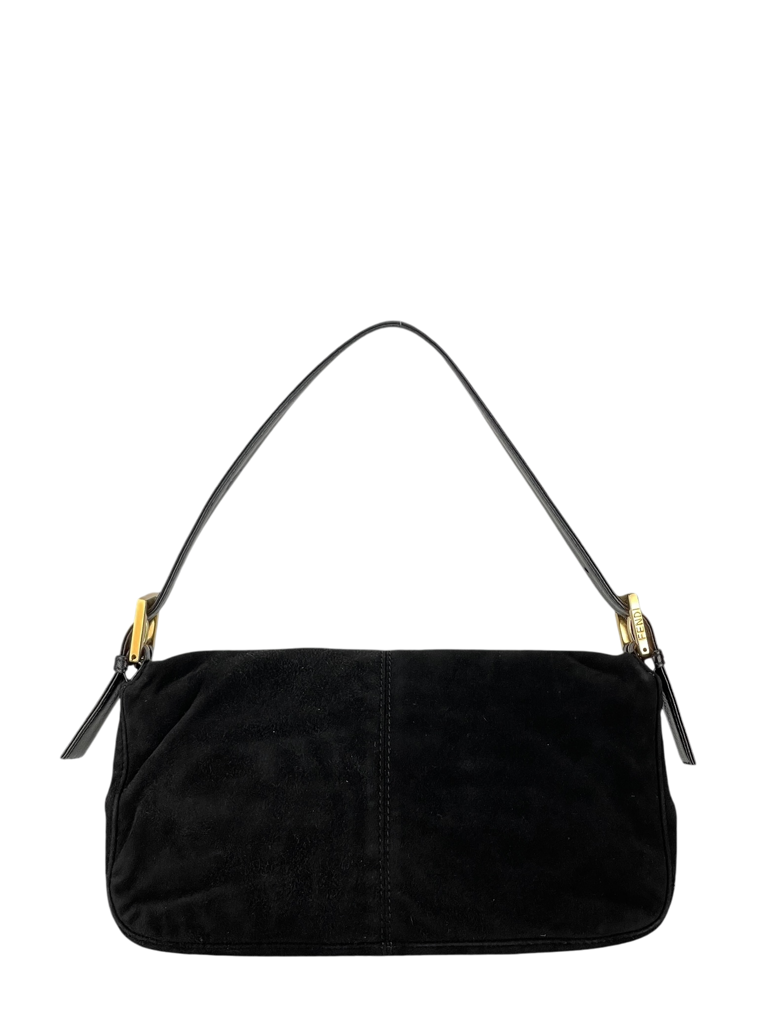 FENDI - Black Suede Baguette Handbag Gold Hardware