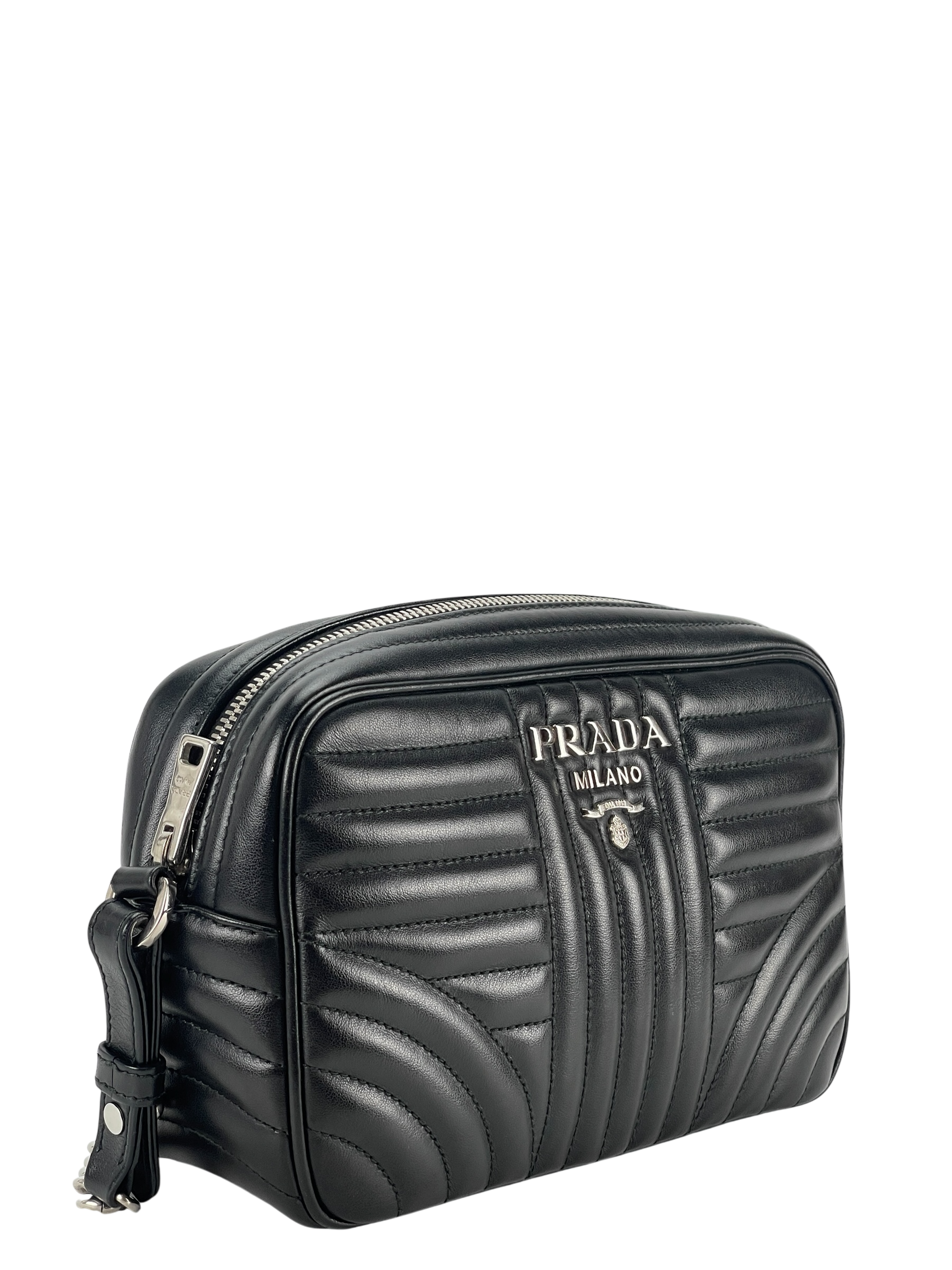 PRADA - Black Calfskin Soft Diagramme Camera Bag