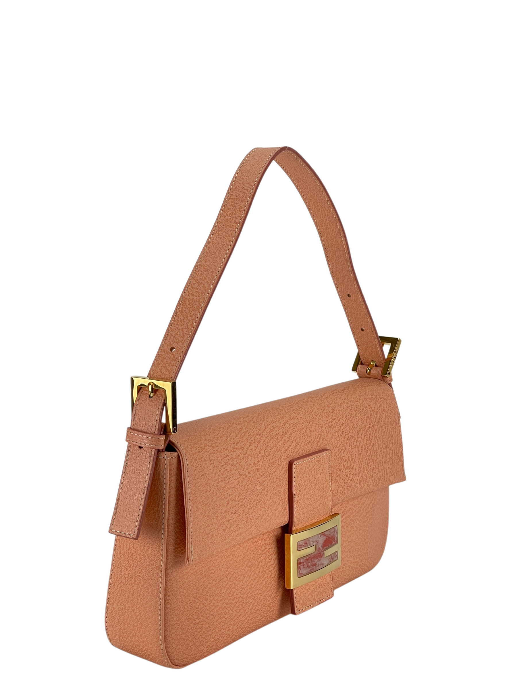 FENDI - Orange Pink Baguette Handbag Silver Hardware