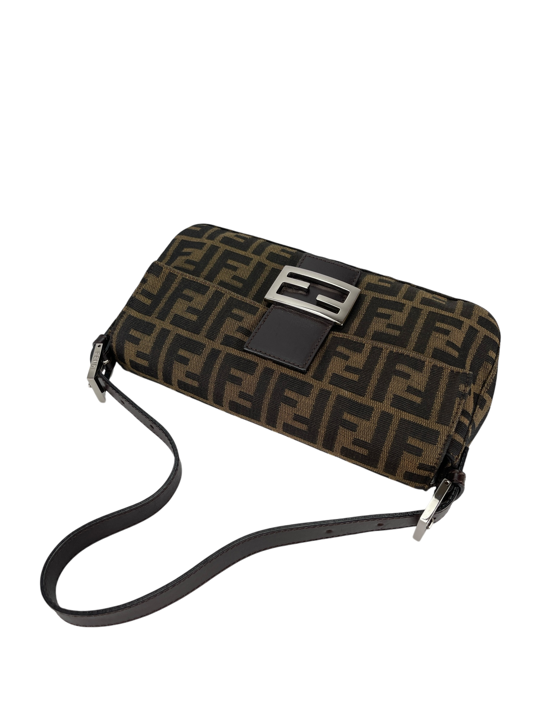 FENDI - Brown Zucca Baguette Handbag Silver Hardware
