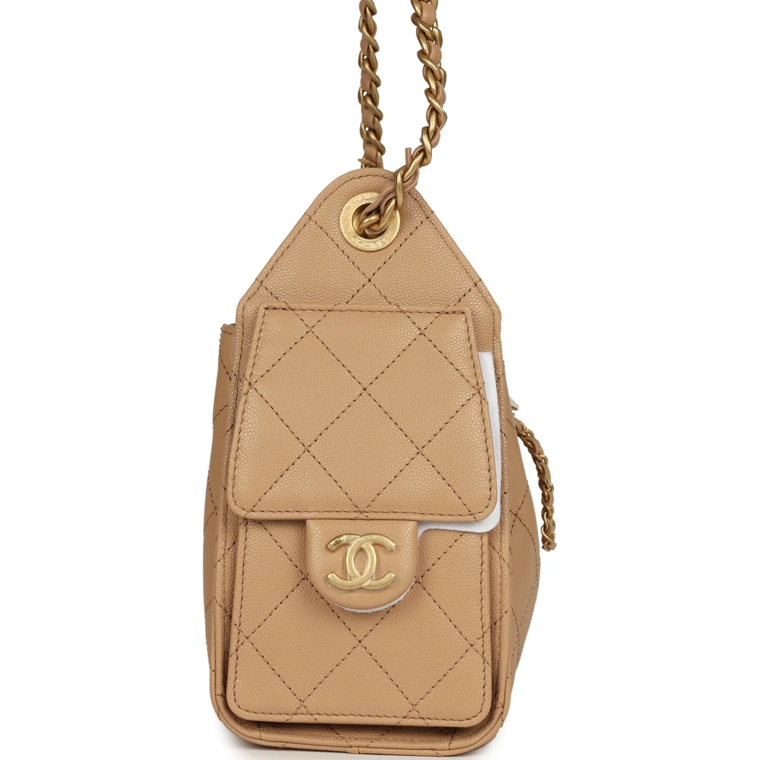 Chanel Mini 25 Hobo Bag Beige Caviar Antique Gold Hardware