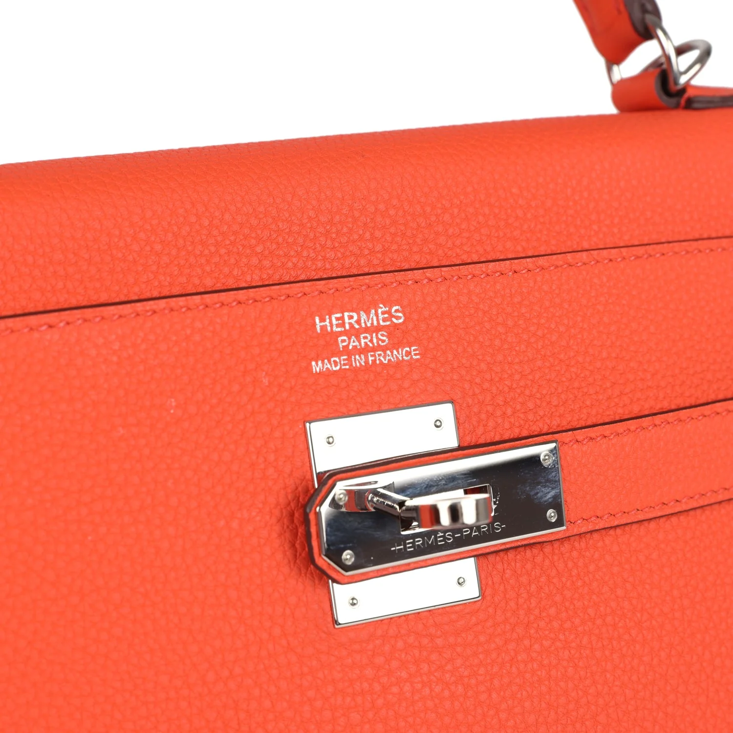 Pre-owned Hermes Kelly Retourne 35 Orange Poppy Togo Palladium Hardware