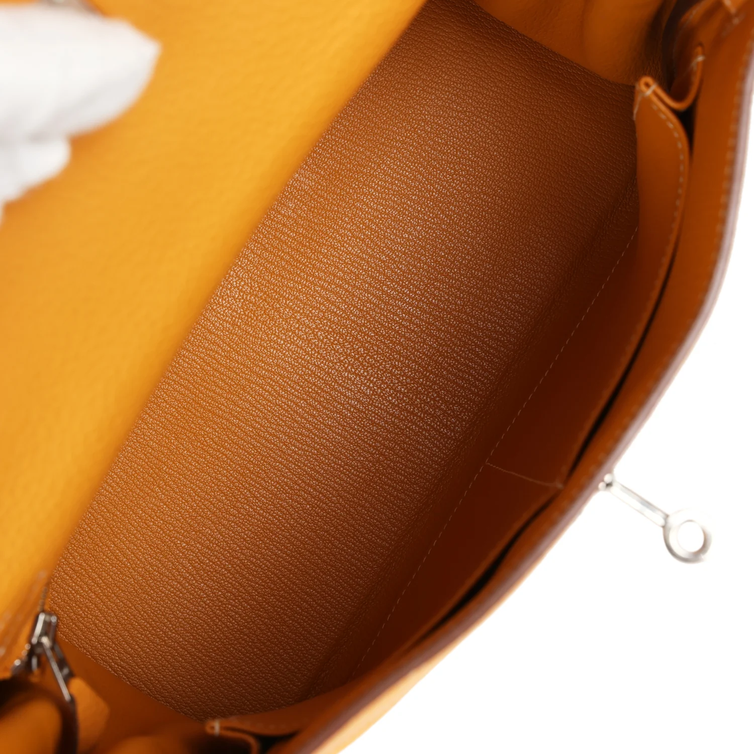 Pre-owned Hermes Kelly Retourne 28 Moutarde Clemence Palladium Hardware