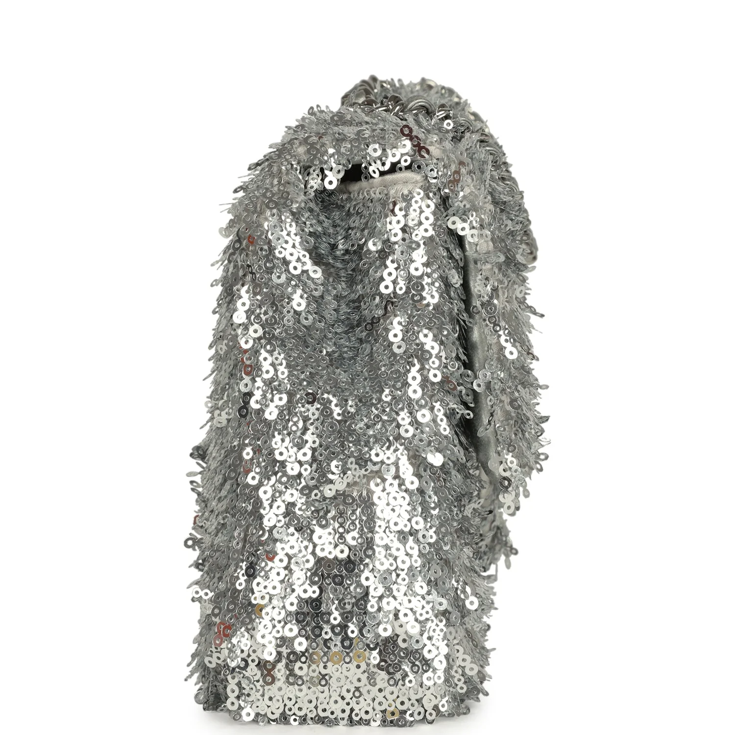 Chanel Mini Rectangular Fringe Flap Bag Silver Sequin Silver Hardware