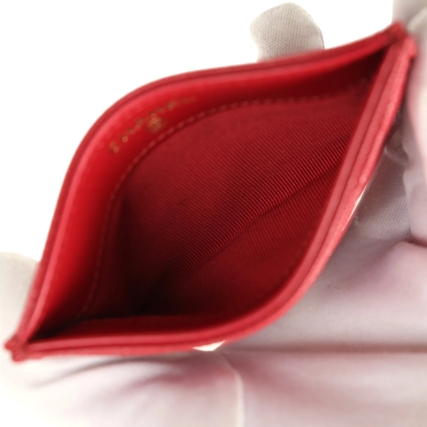 Chanel Classic Card Holder Wallet Red Shiny Caviar Light Gold Hardware