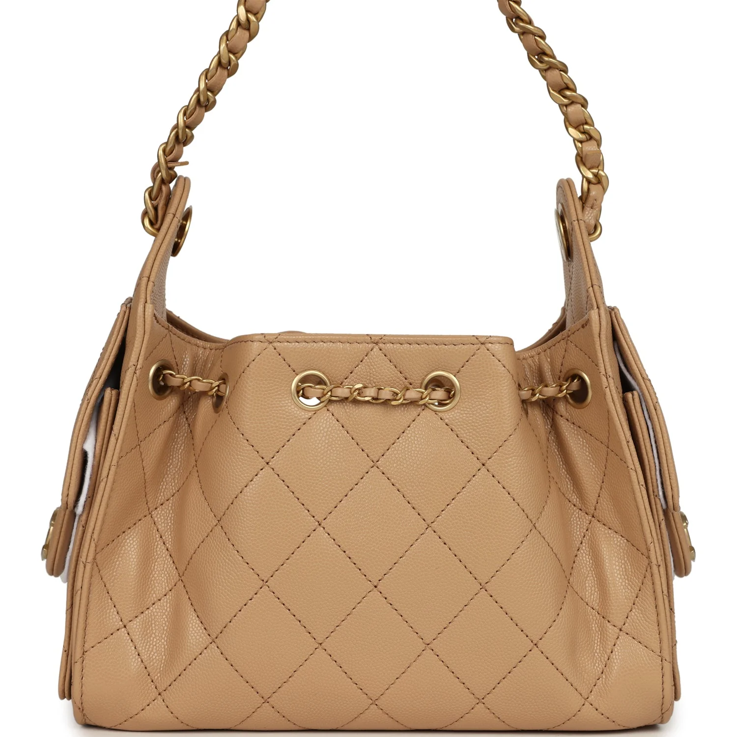 Chanel Mini 25 Hobo Bag Beige Caviar Antique Gold Hardware