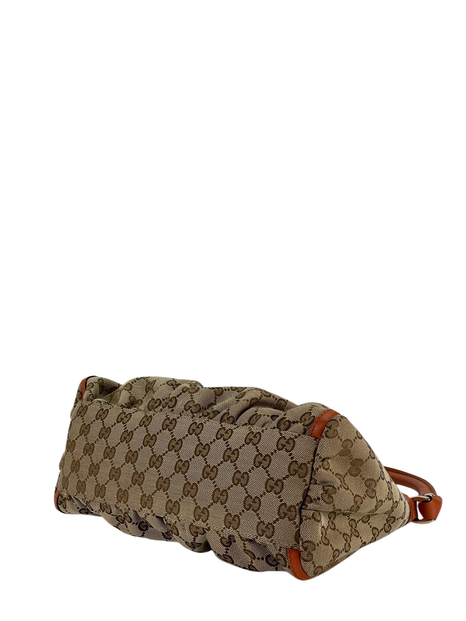 GUCCI - Beige Orange Canvas Leather Shima Abbey Hobo Bag