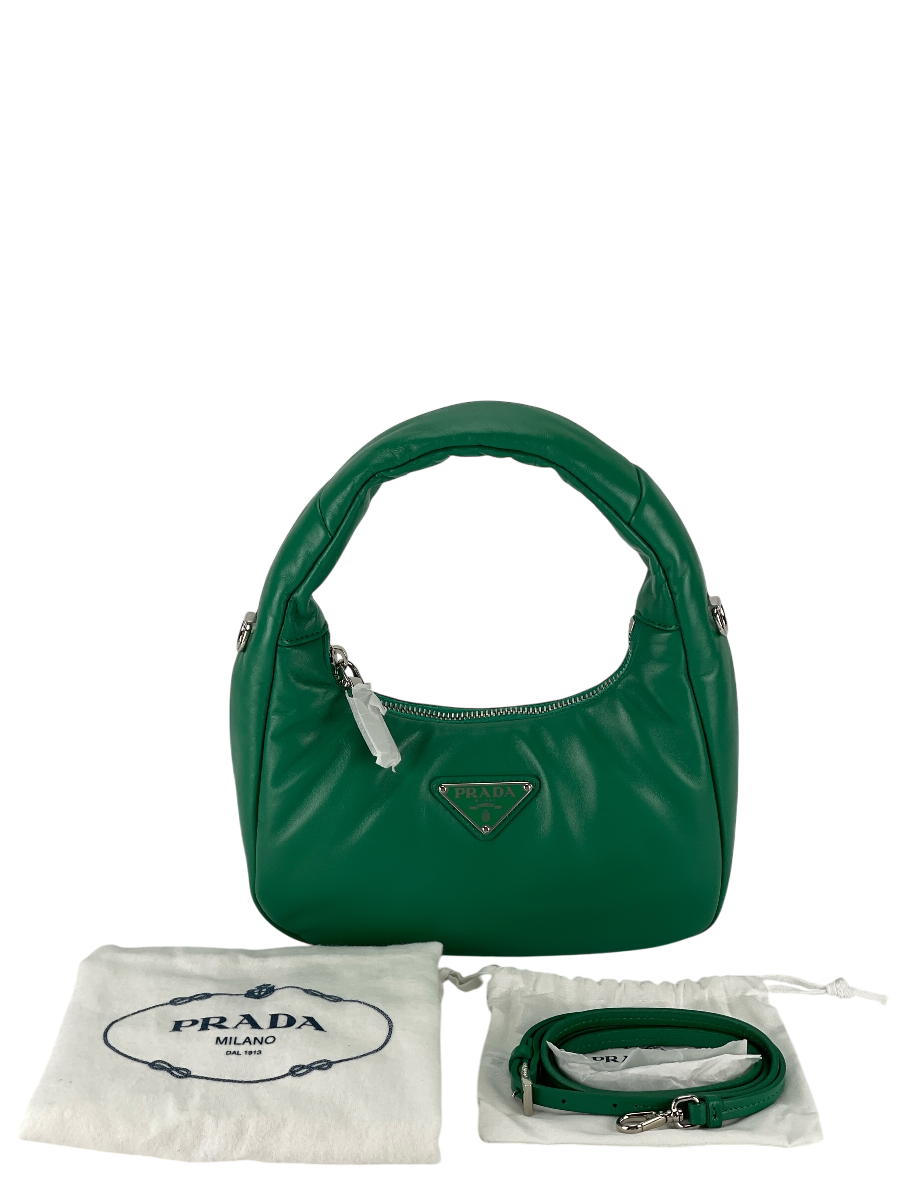 PRADA - Soft Padded Nappa Green Leather Mini