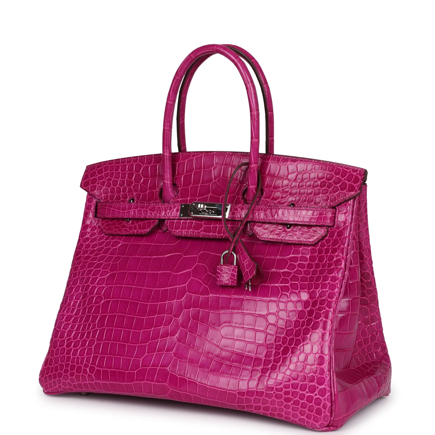 Pre-owned Hermes Birkin 35 Rose Scheherazade Shiny Porosus Crocodile Palladium Hardware