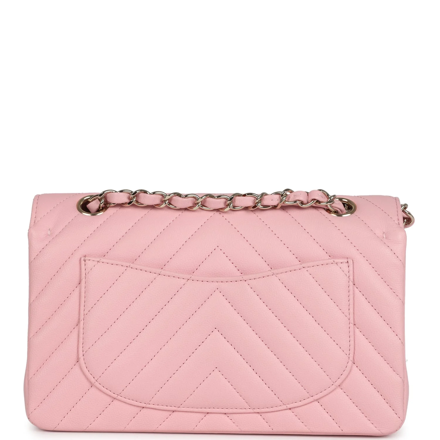 Chanel Small Classic Double Flap Bag Light Pink Chevron Caviar Light Gold Hardware