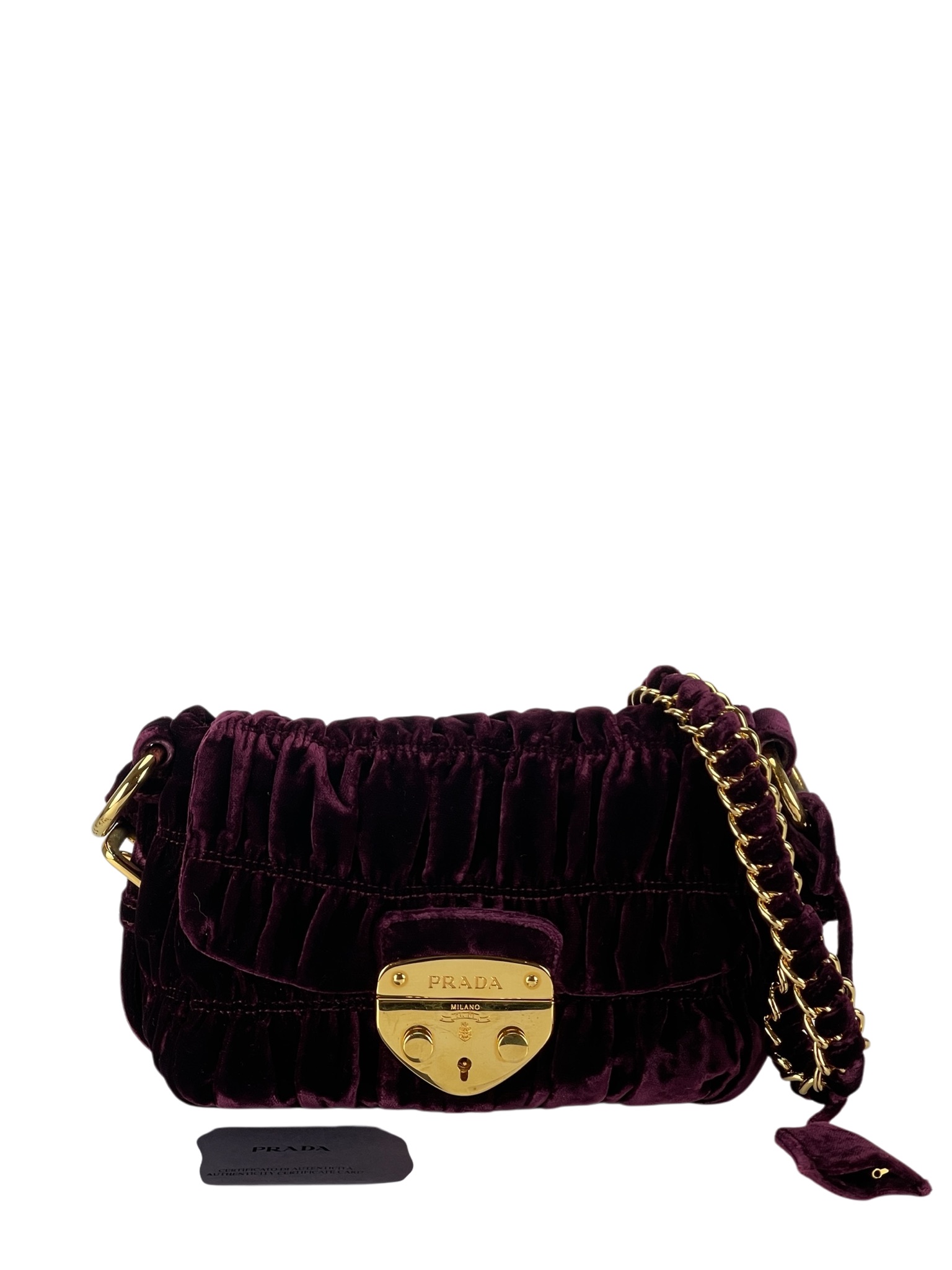 PRADA - Burgundy Velvet Chain Flap Bag