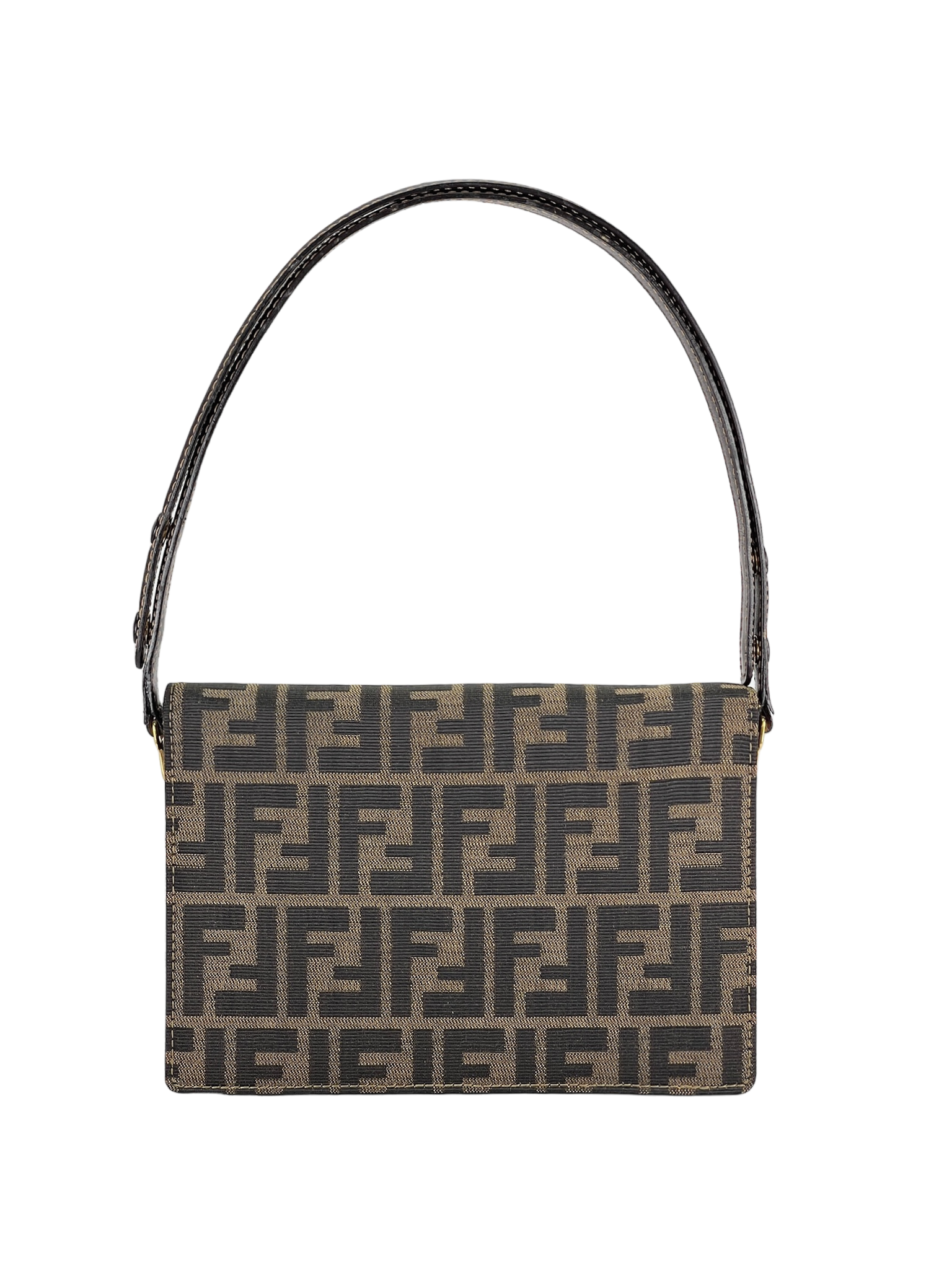 FENDI - Brown Zucca Belt Motif Shoulder Bag