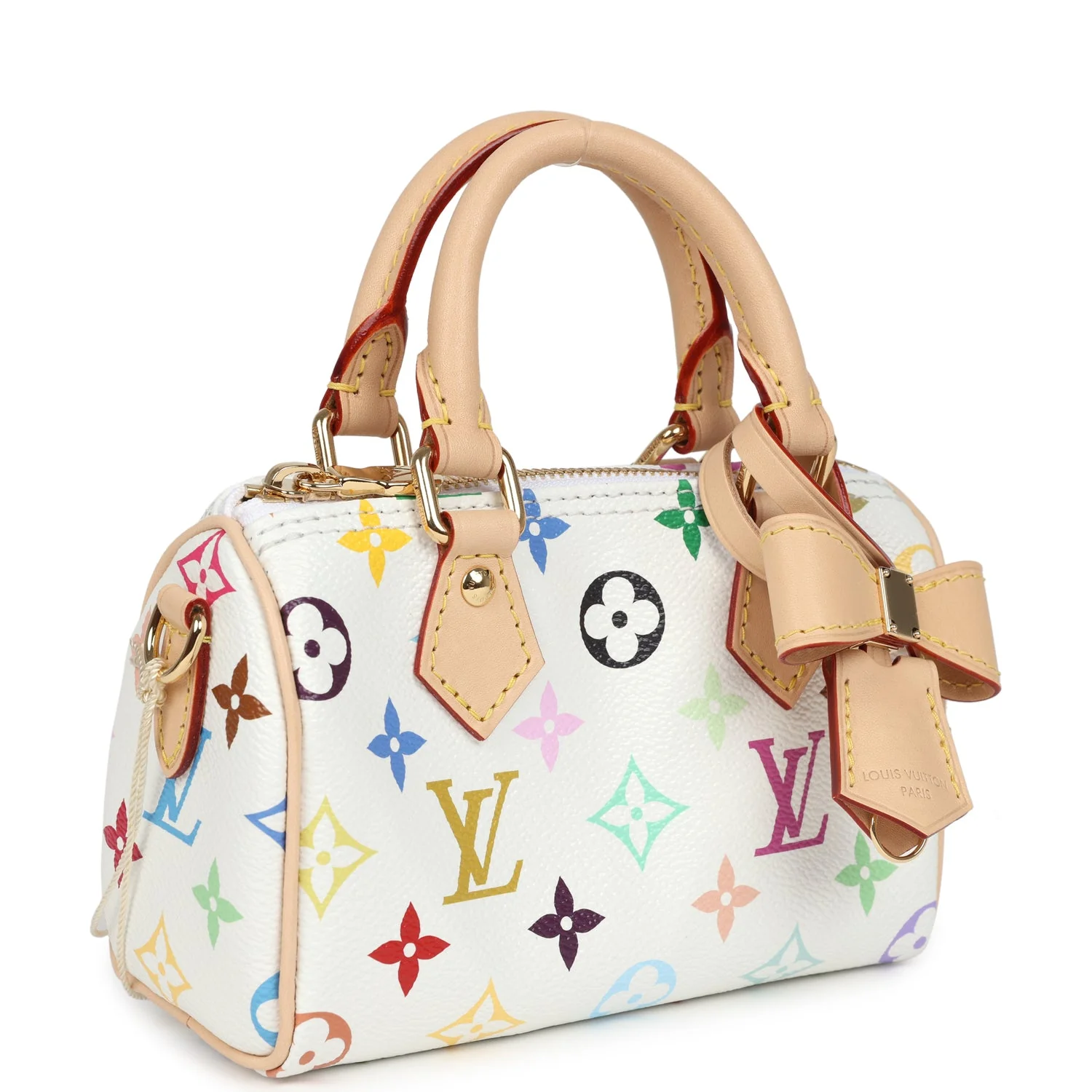 Louis Vuitton X Murakami Nano Speedy Bag White Multicolor Monogram Gold Hardware