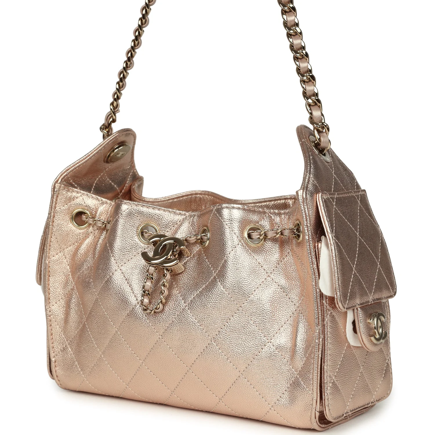 Chanel Mini 25 Hobo Bag Metallic Rose Gold Caviar Caviar Light Gold Hardware