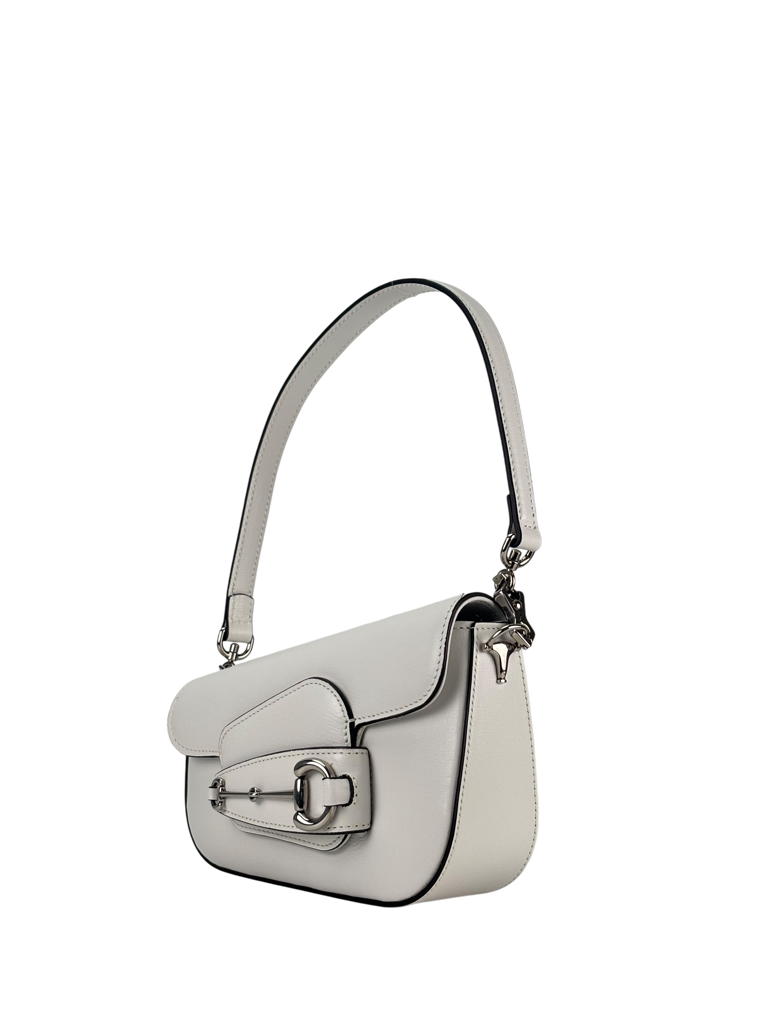 GUCCI - White Horsebit Leather 2-Way Shoulder Bag