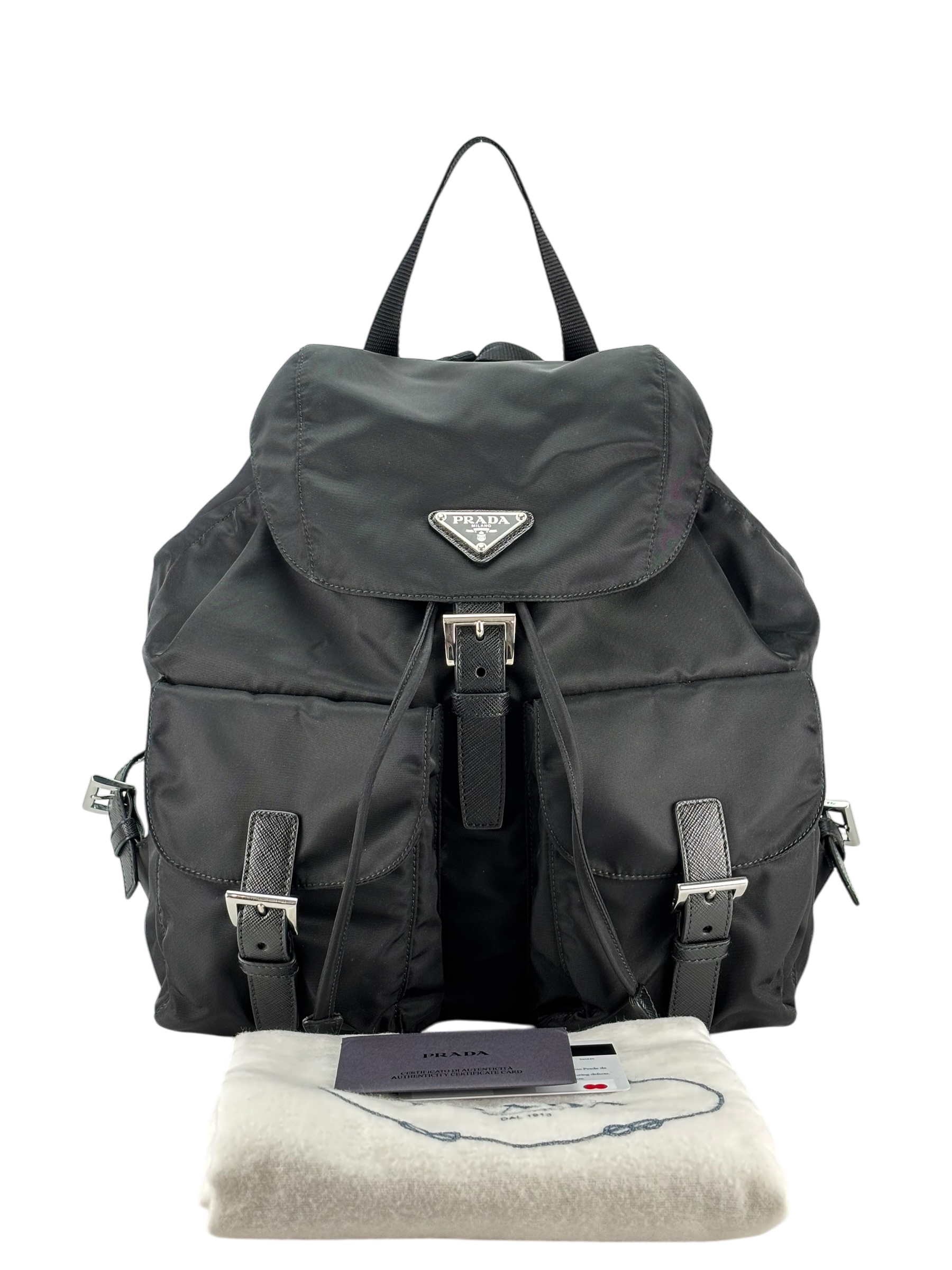 PRADA - Tessuto Nylon Soft Calfskin Medium Backpack Black