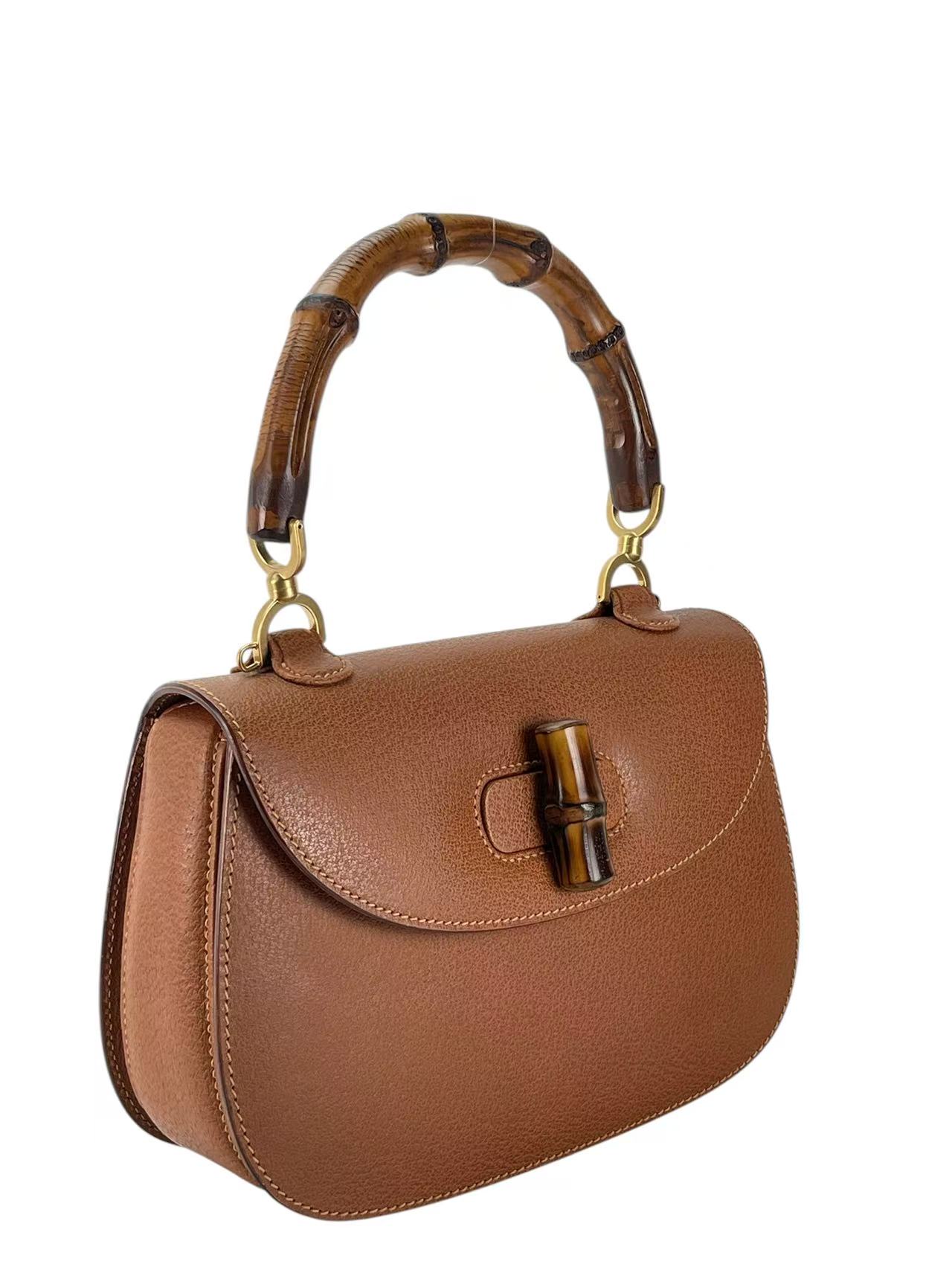 GUCCI - Brown Calfskin Bamboo Handbag