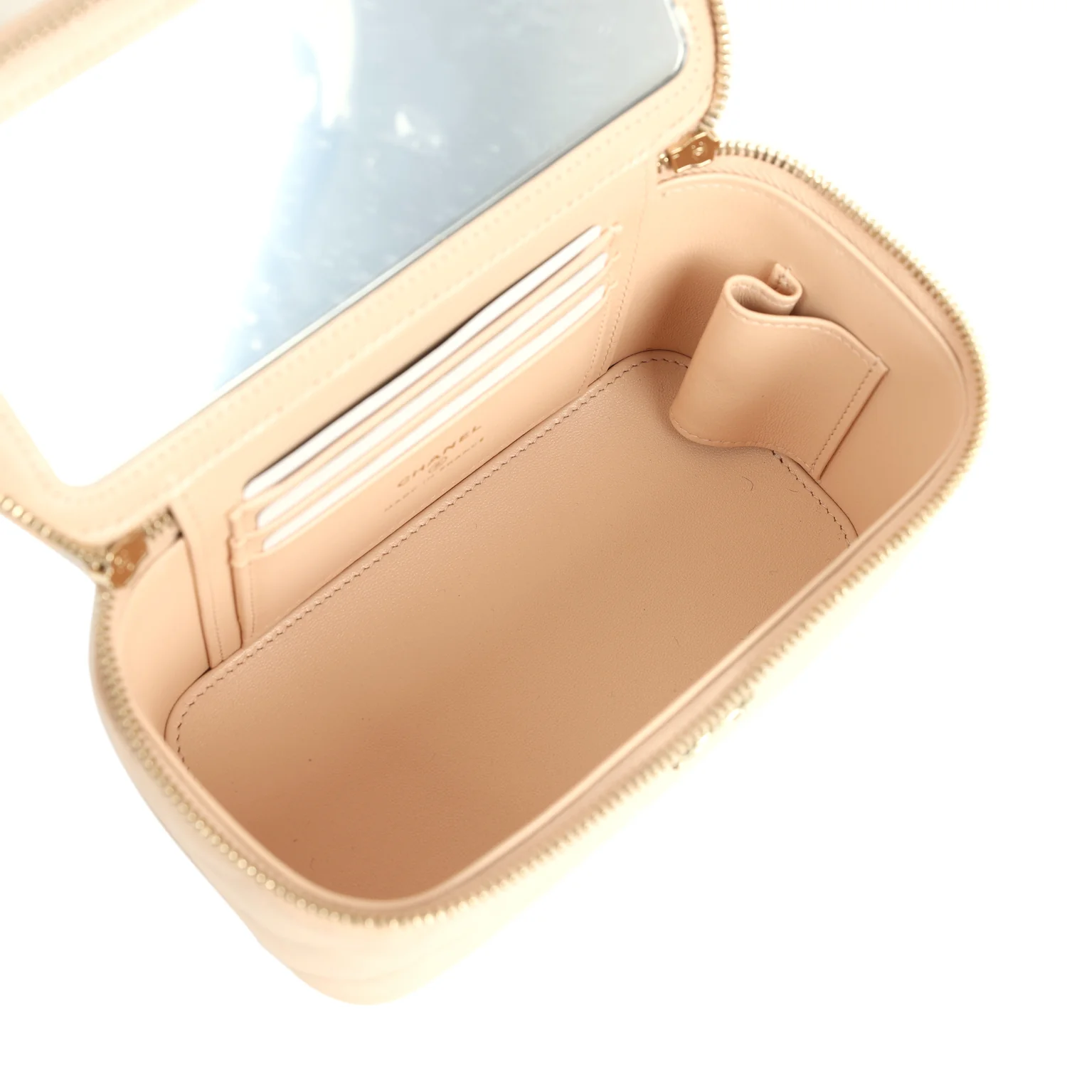 Chanel Small Top Handle Vanity Case Light Beige Lambskin Light Gold Hardware