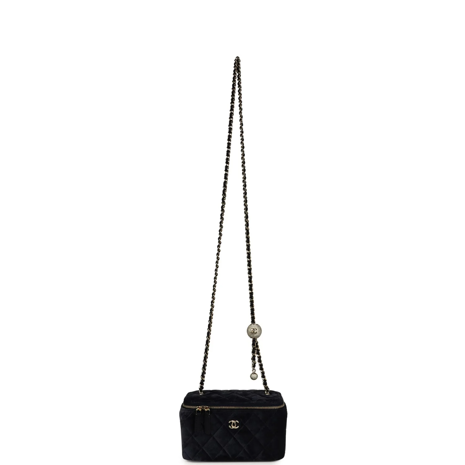 Chanel Small Crystal Pearl Crush Vanity Case Gris Fonce Velvet Light Gold Hardware